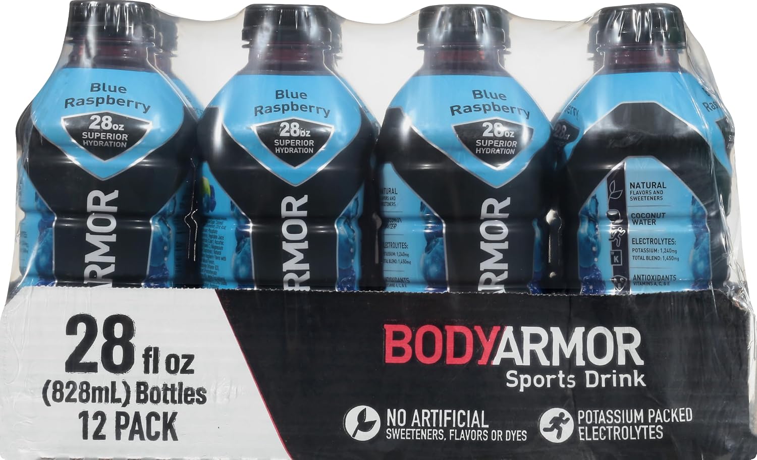 BODYARMOR Sports Drink Sports Beverage, Blue Raspberry, Coconut Water Hydration, Natural Flavors With Vitamins, Potassium-Packed Electrolytes, Perfect For Athletes, 28 Fl Oz (Pack of 12)