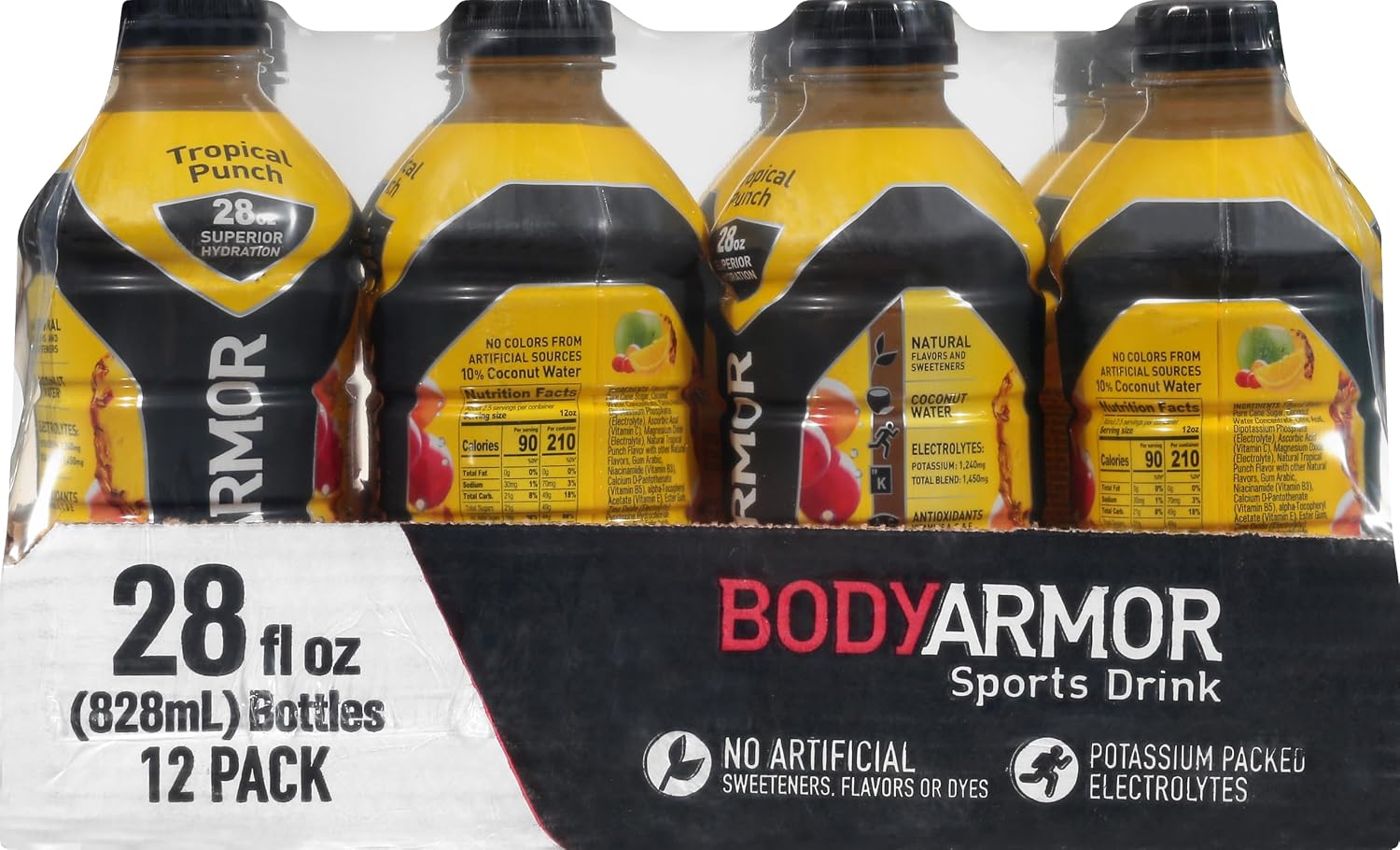 BODYARMOR Sports Drink Sports Beverage, Tropical Punch, Coconut Water Hydration, Natural Flavor With Vitamins, Potassium-Packed Electrolytes, Perfect For Athletes, 28 Fl Oz (Pack of 12)