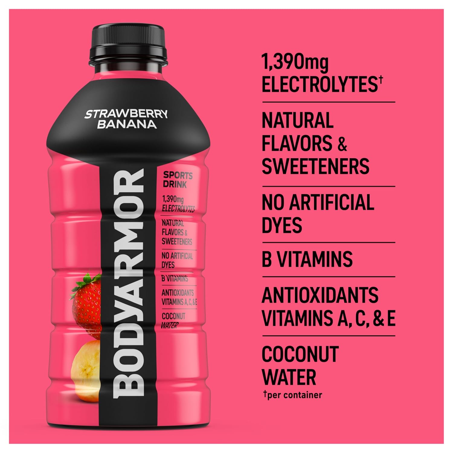 BODYARMOR Sports Drink, Strawberry Banana Electrolyte Drink, 28 Oz (15 Pk)