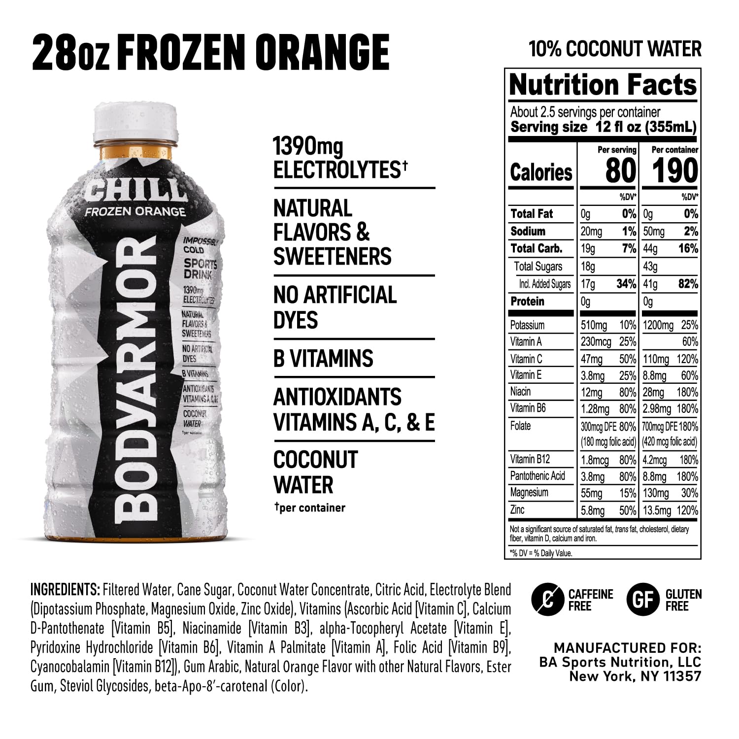 BODYARMOR Chill Frozen Orange, 28 fl oz​ (Pack of 15)