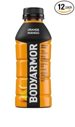 BODYARMOR Sports Drink Sports Beverage, Orange Mango, Coconut Water Hydration, Natural Flavors With Vitamins, Potassium-Packed Electrolytes, Perfect For Athletes, 28 Fl Oz (Pack of 12)