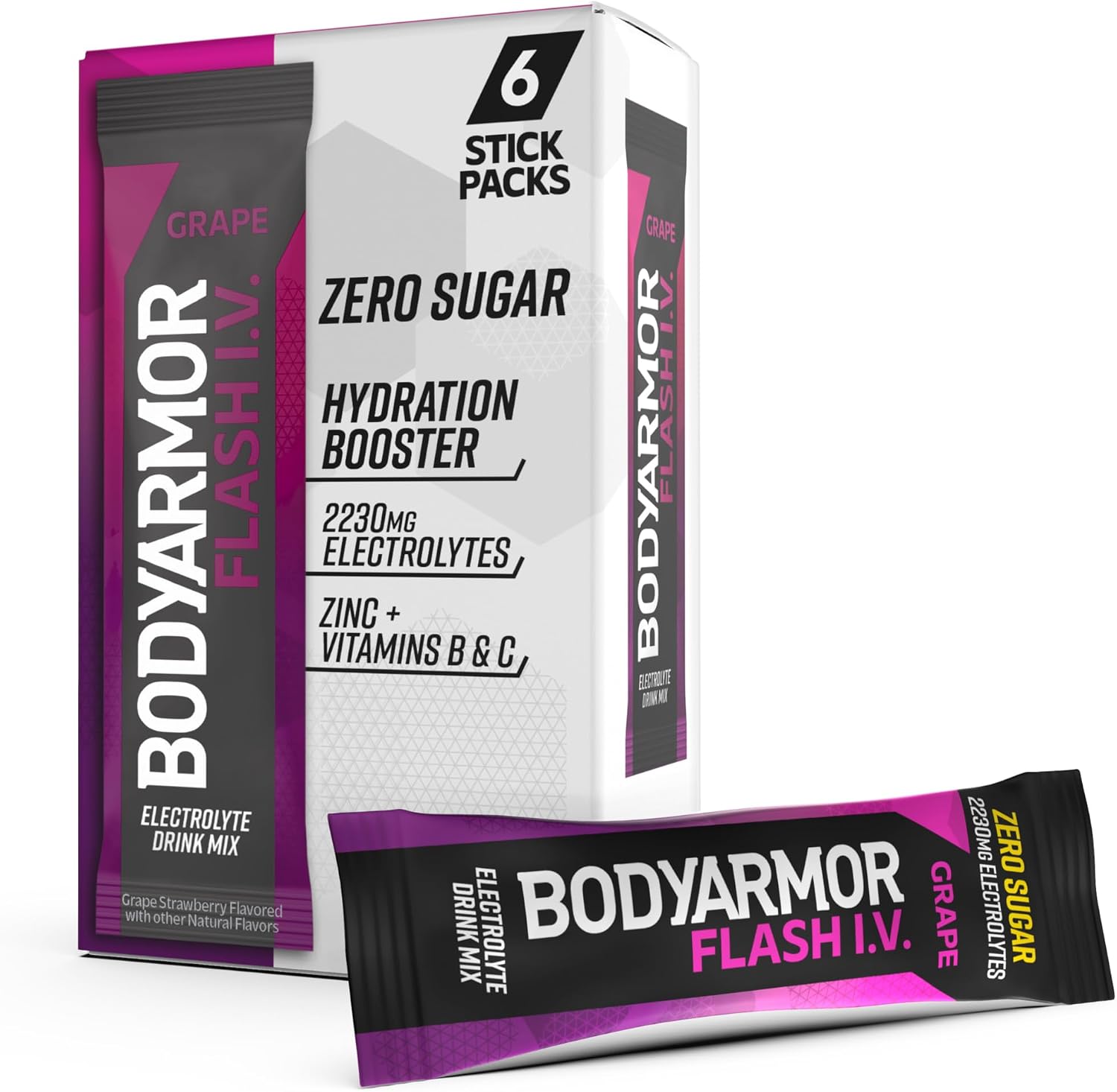 BODYARMOR Flash IV Zero Sugar Electrolyte Mix, Grape, 6 Ct