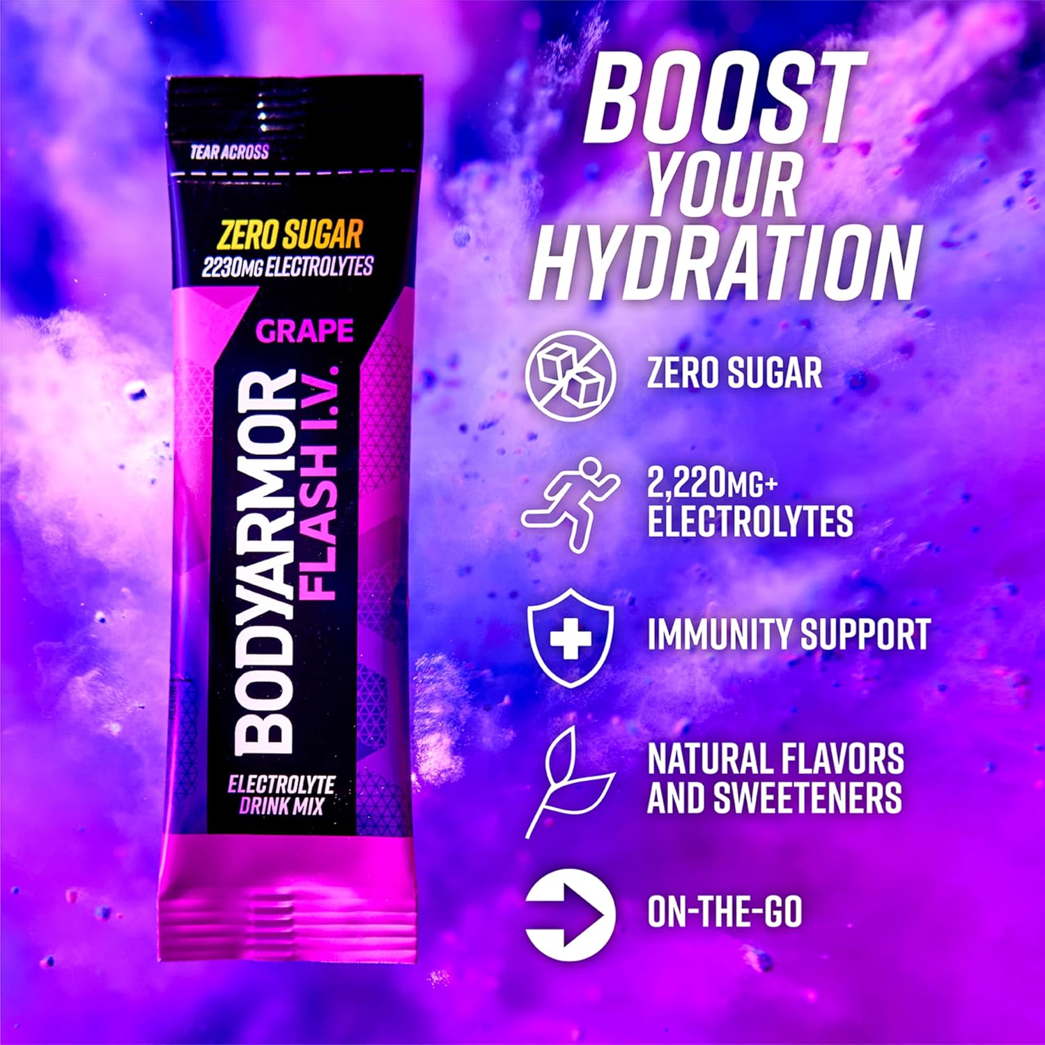 BODYARMOR Flash IV Zero Sugar Electrolyte Mix, Grape, 6 Ct