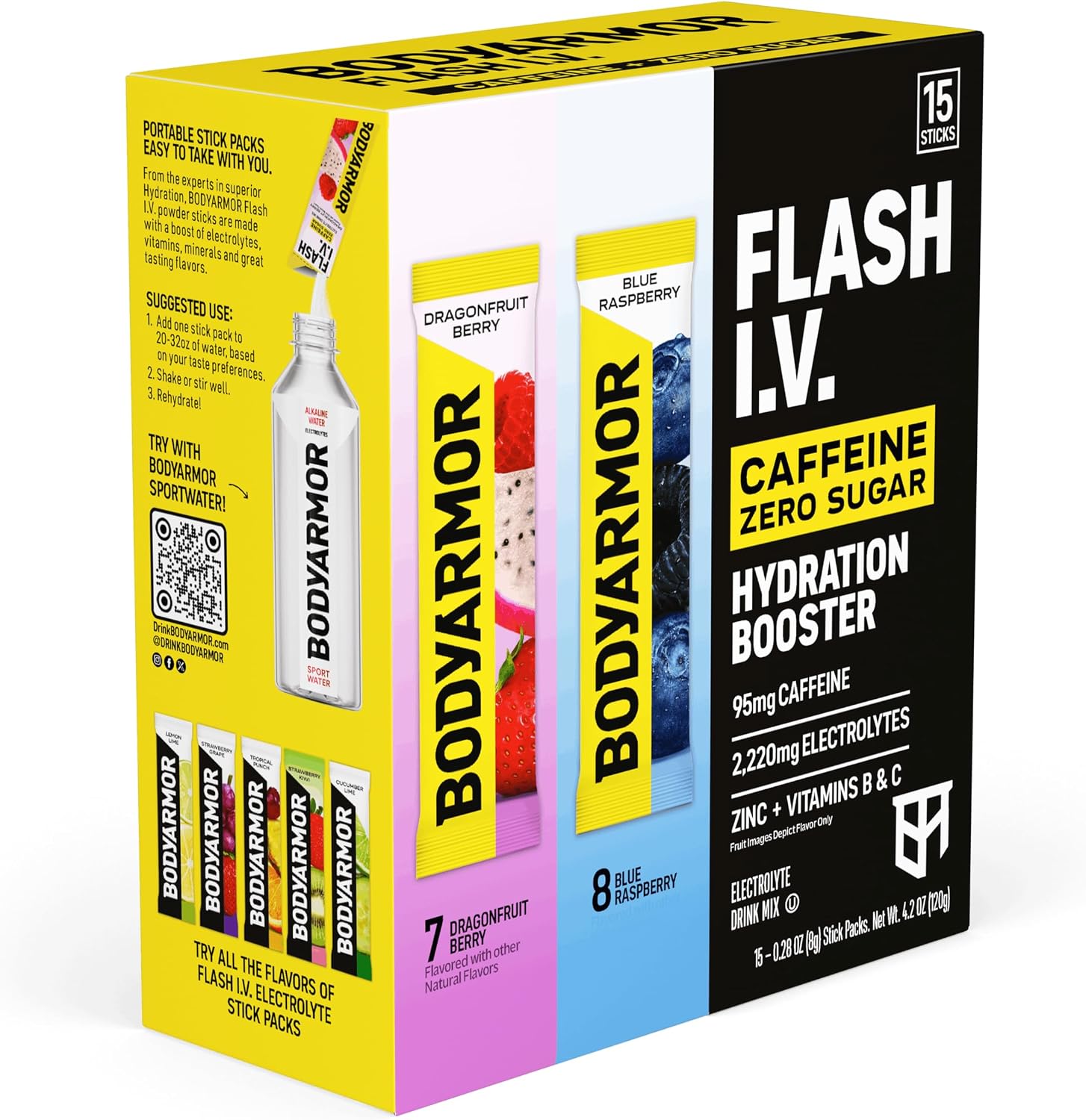 BODYARMOR Flash IV Caffeine + Zero Sugar Electrolyte Mix, Variety Pk, 15 Ct