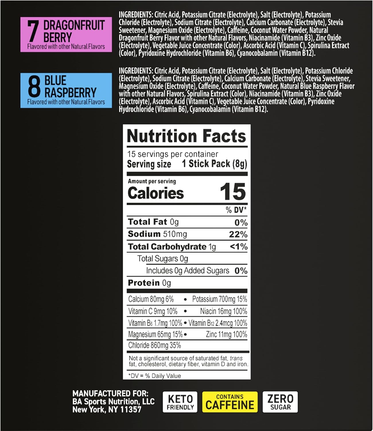 BODYARMOR Flash IV Caffeine + Zero Sugar Electrolyte Mix, Variety Pk, 15 Ct