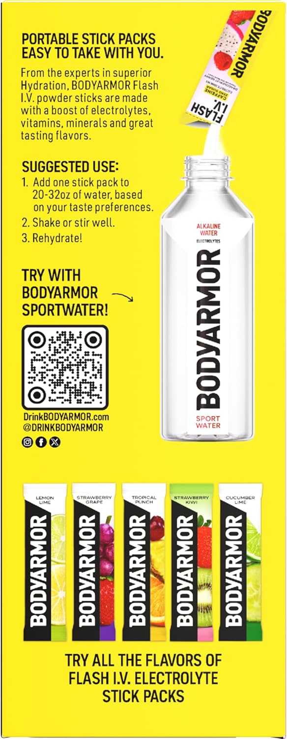BODYARMOR Flash IV Caffeine + Zero Sugar Electrolyte Mix, Variety Pk, 15 Ct