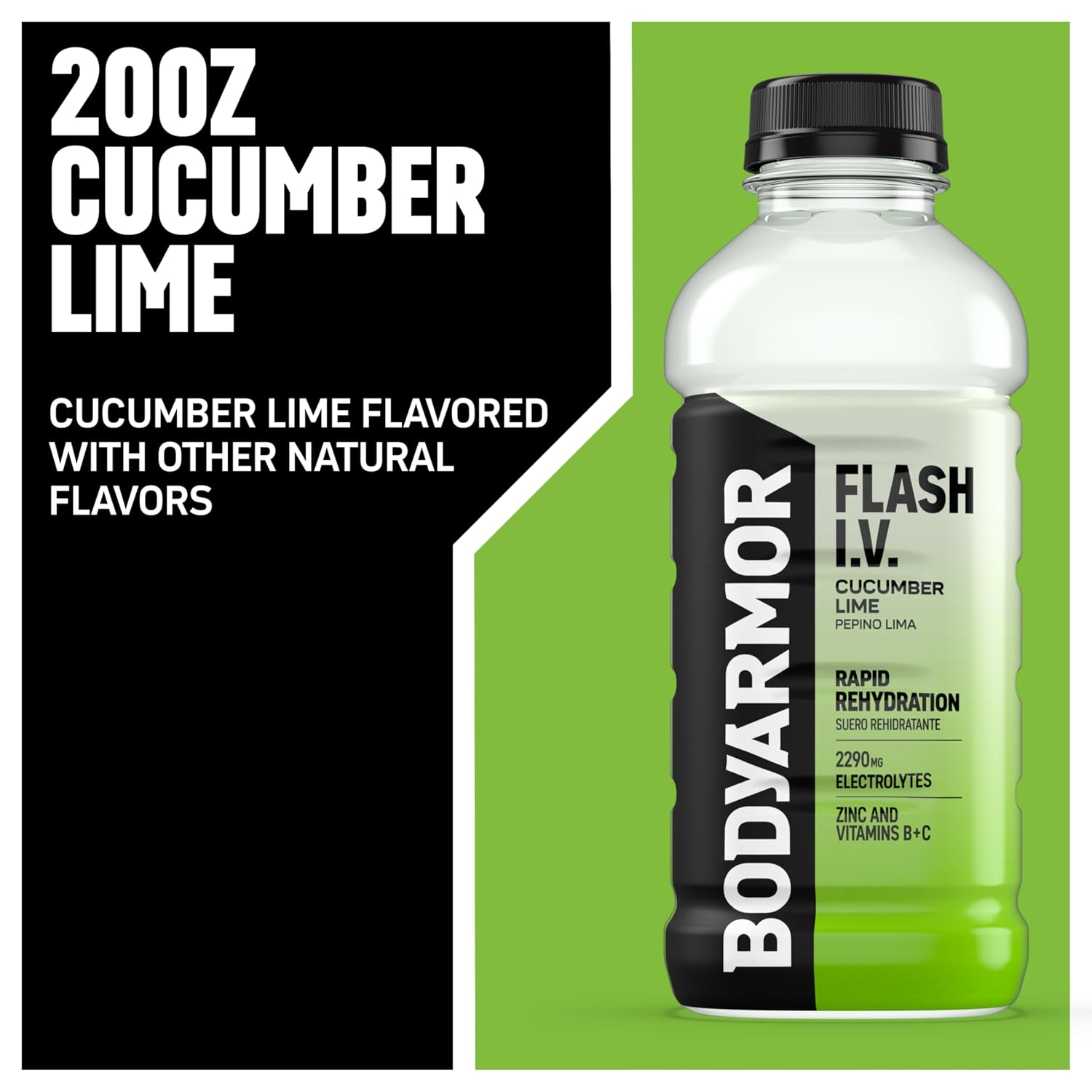 BODYARMOR Flash IV Hydration Drink, Cucumber Lime, 20 Oz (12 Pk)