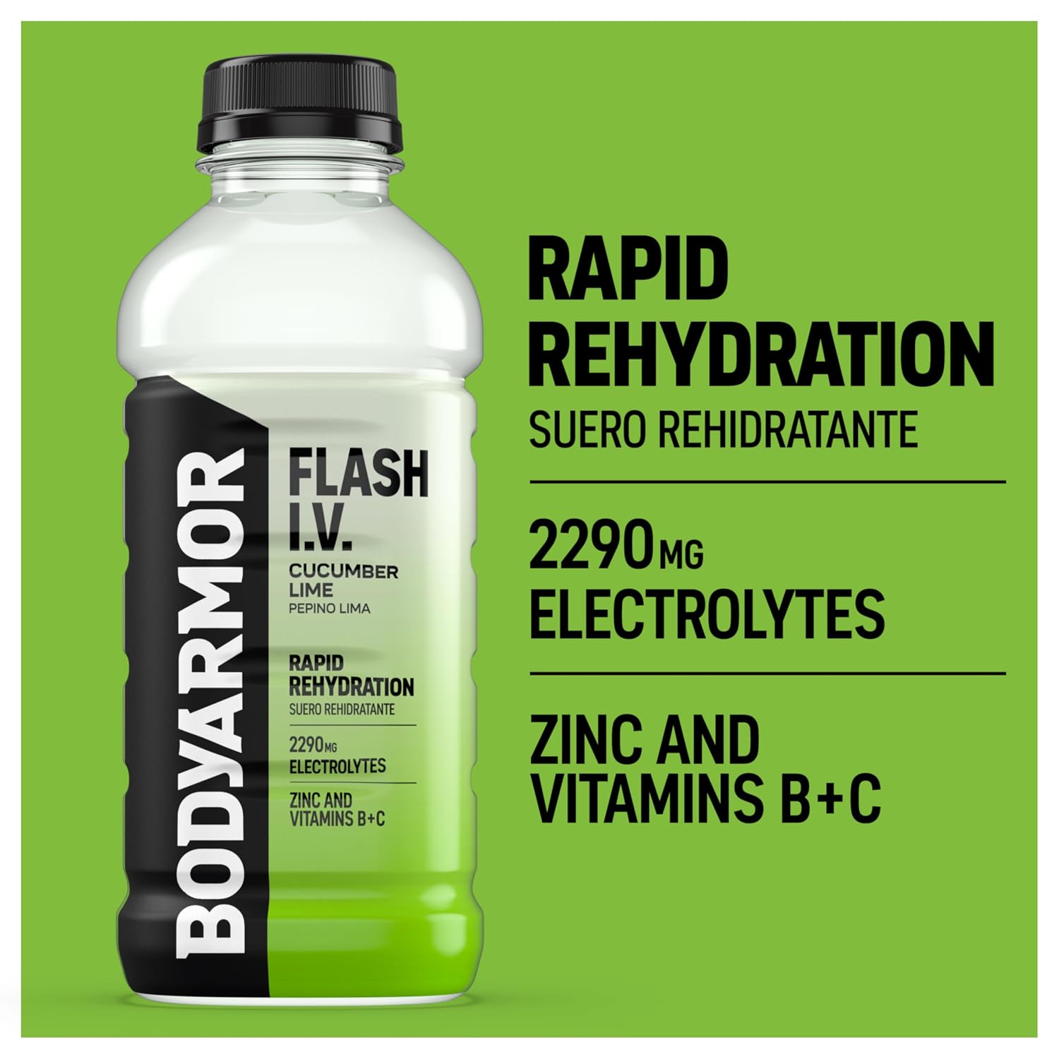 BODYARMOR Flash IV Hydration Drink, Cucumber Lime, 20 Oz (12 Pk)