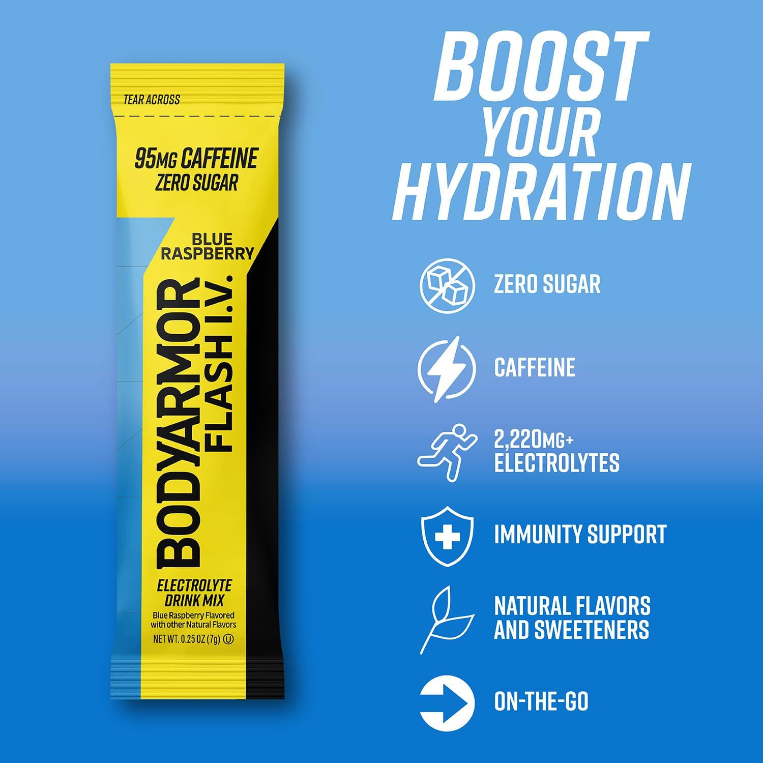 BODYARMOR Flash IV Caffeine + Zero Sugar Electrolyte Mix, Raspberry, 6 Ct