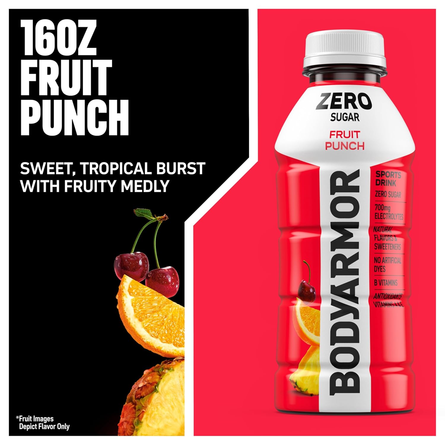 BODYARMOR ZERO Sugar Electrolyte Drink, Fruit Punch, 16 Oz (12 Pk)