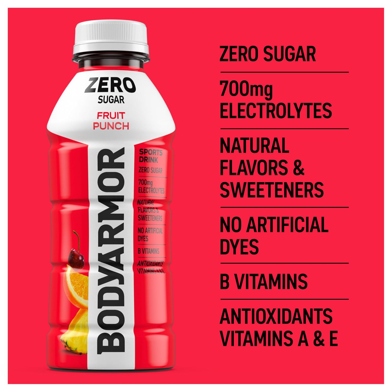 BODYARMOR ZERO Sugar Electrolyte Drink, Fruit Punch, 16 Oz (12 Pk)