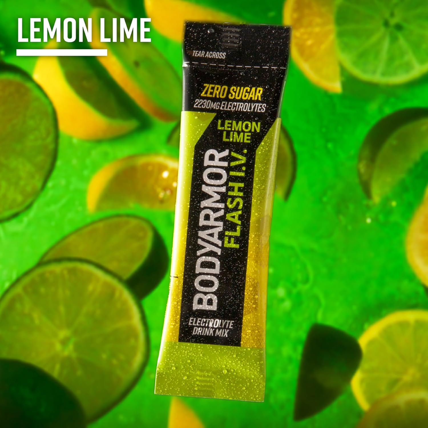 BODYARMOR Flash IV Zero Sugar Electrolyte Mix, Lemon Lime, 15 Ct