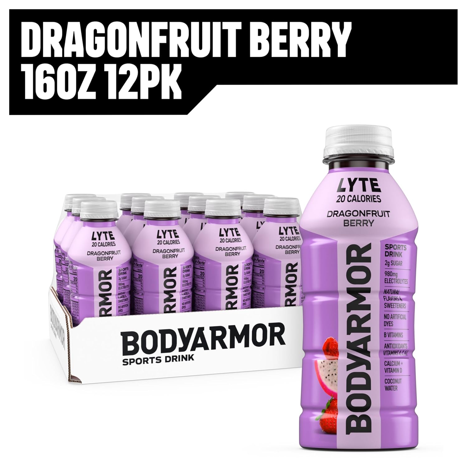 BODYARMOR LYTE Sports Drink, Dragonfruit Electrolyte Drink, 16 Oz (12 Pk)