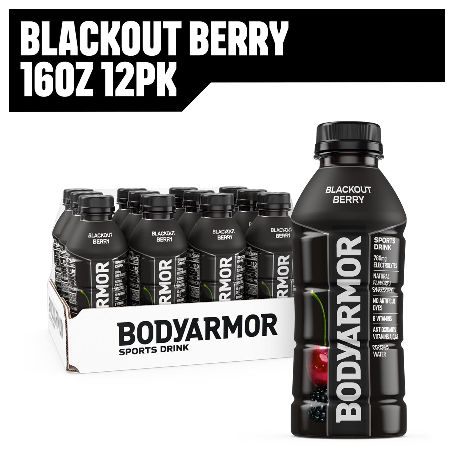 BODYARMOR Sports Drink, Blackout Berry Electrolyte Drink, 16 Oz (12 Pk)