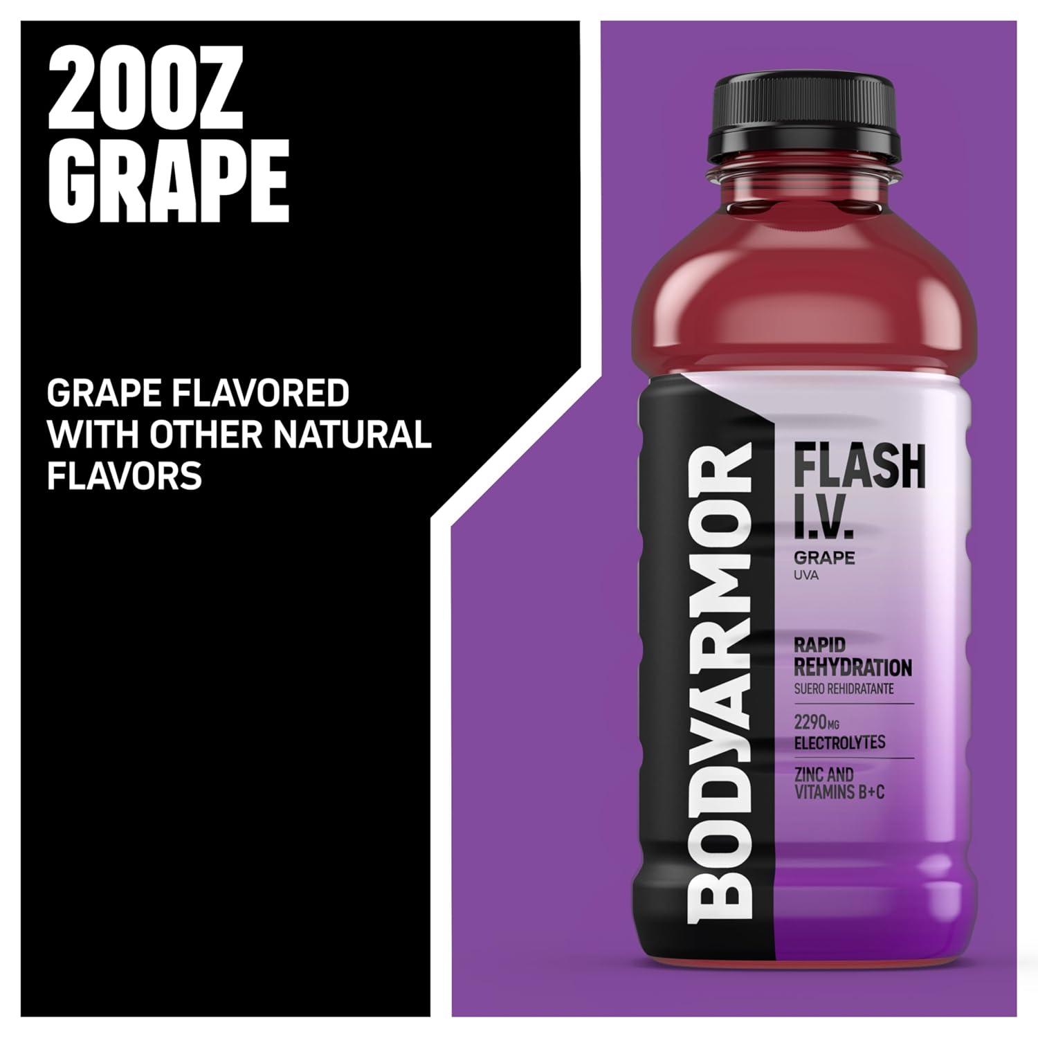 BODYARMOR Flash IV Hydration Drink, Grape, 20 Oz (12 Pk)