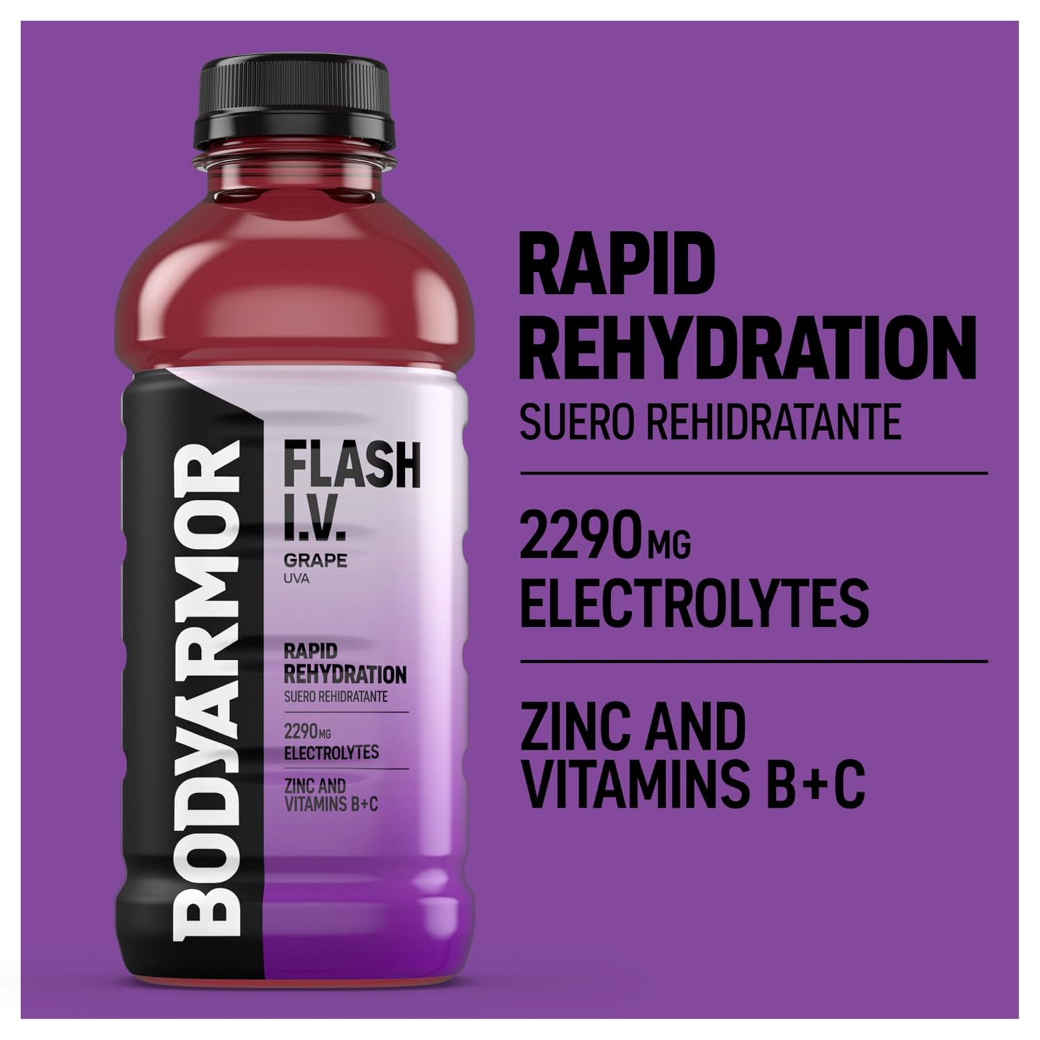 BODYARMOR Flash IV Hydration Drink, Grape, 20 Oz (12 Pk)