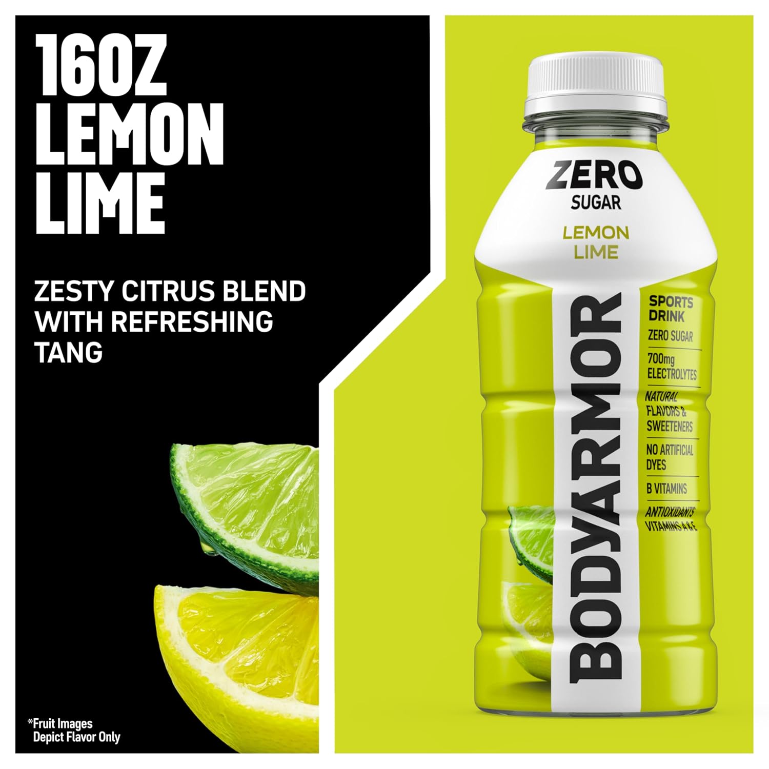 BODYARMOR ZERO Sugar Electrolyte Drink, Lemon Lime, 16 Oz (12 Pk)