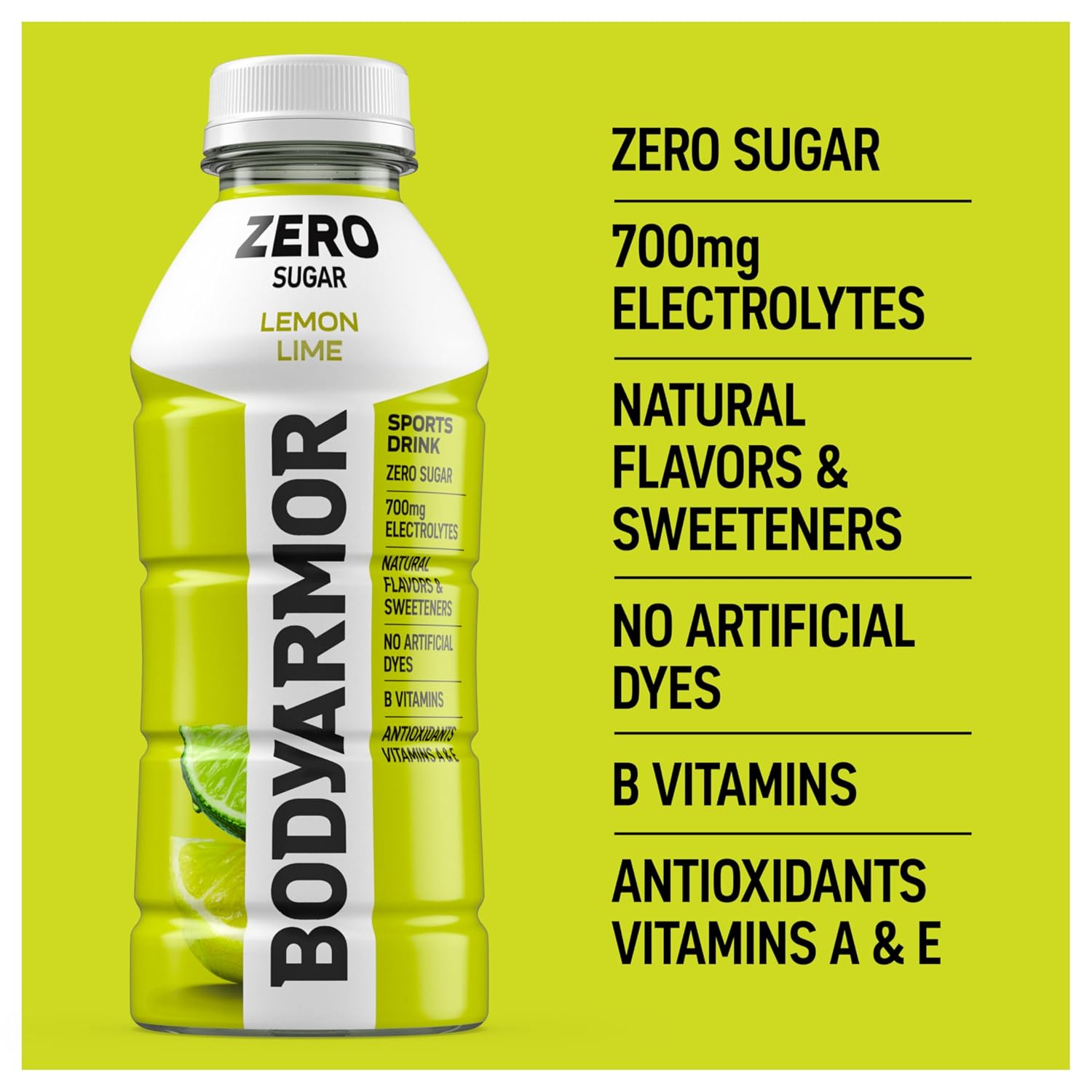 BODYARMOR ZERO Sugar Electrolyte Drink, Lemon Lime, 16 Oz (12 Pk)