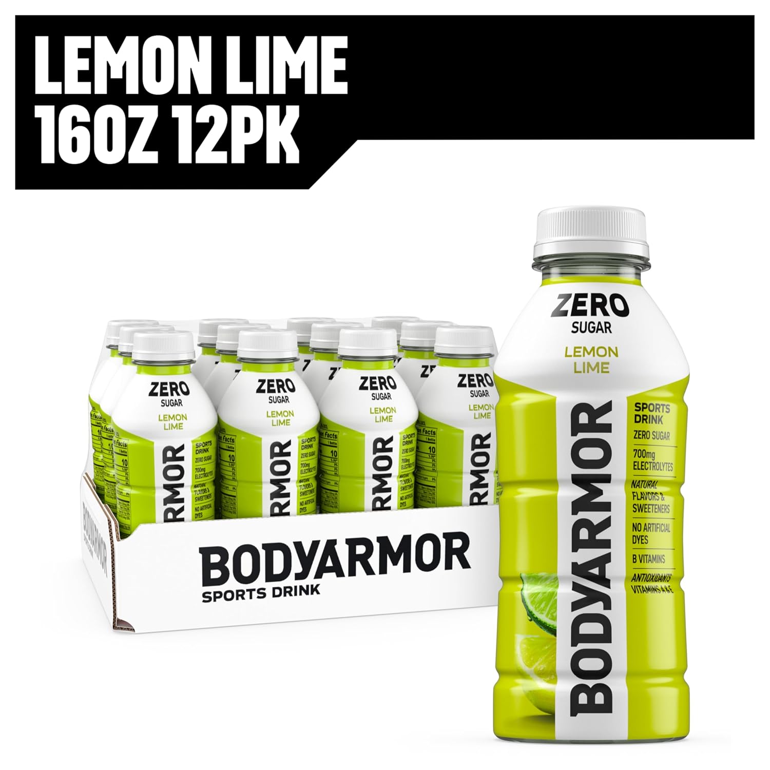 BODYARMOR ZERO Sugar Electrolyte Drink, Lemon Lime, 16 Oz (12 Pk)