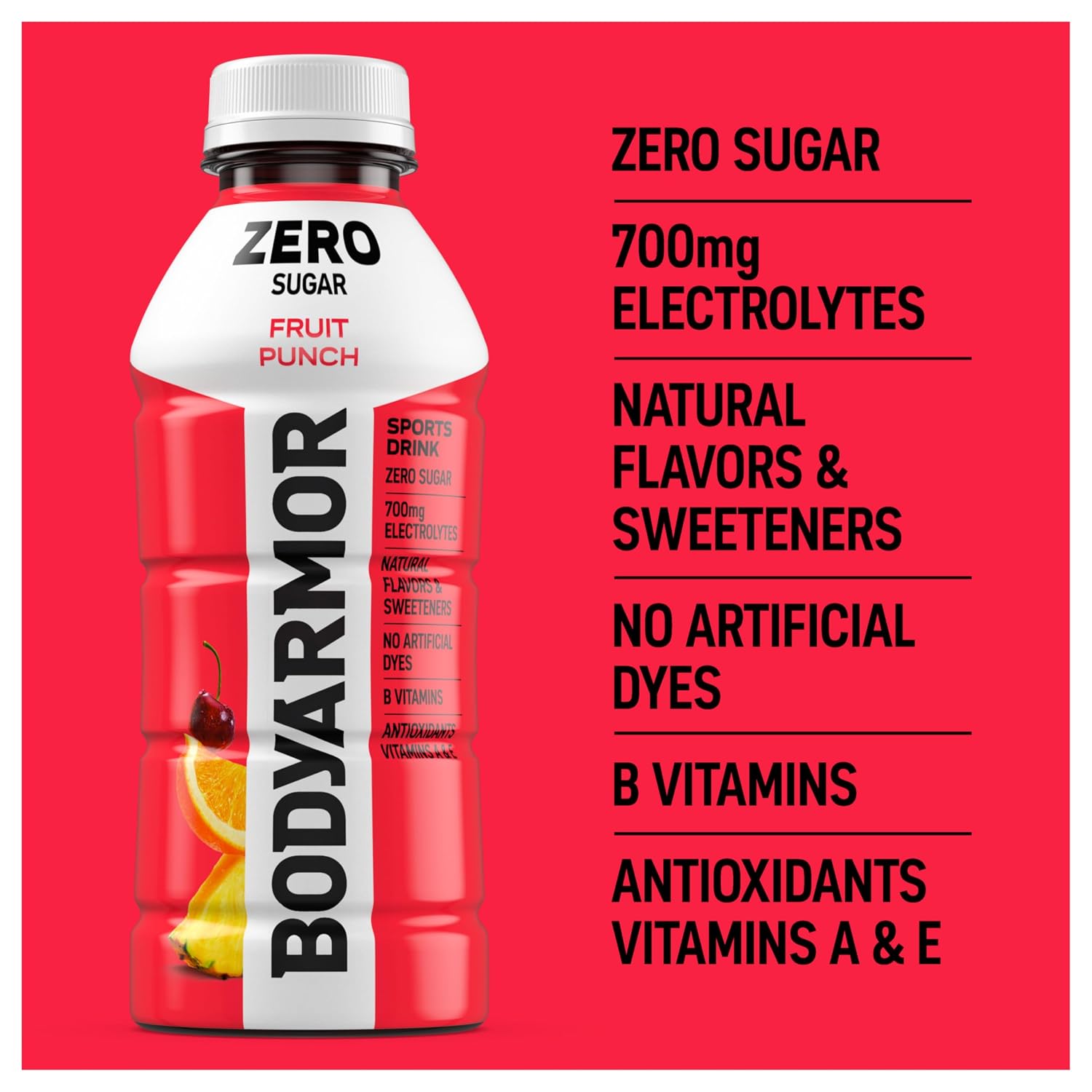 BODYARMOR ZERO Sugar Electrolyte Drink, Fruit Punch, 16 Oz (6 Pk)