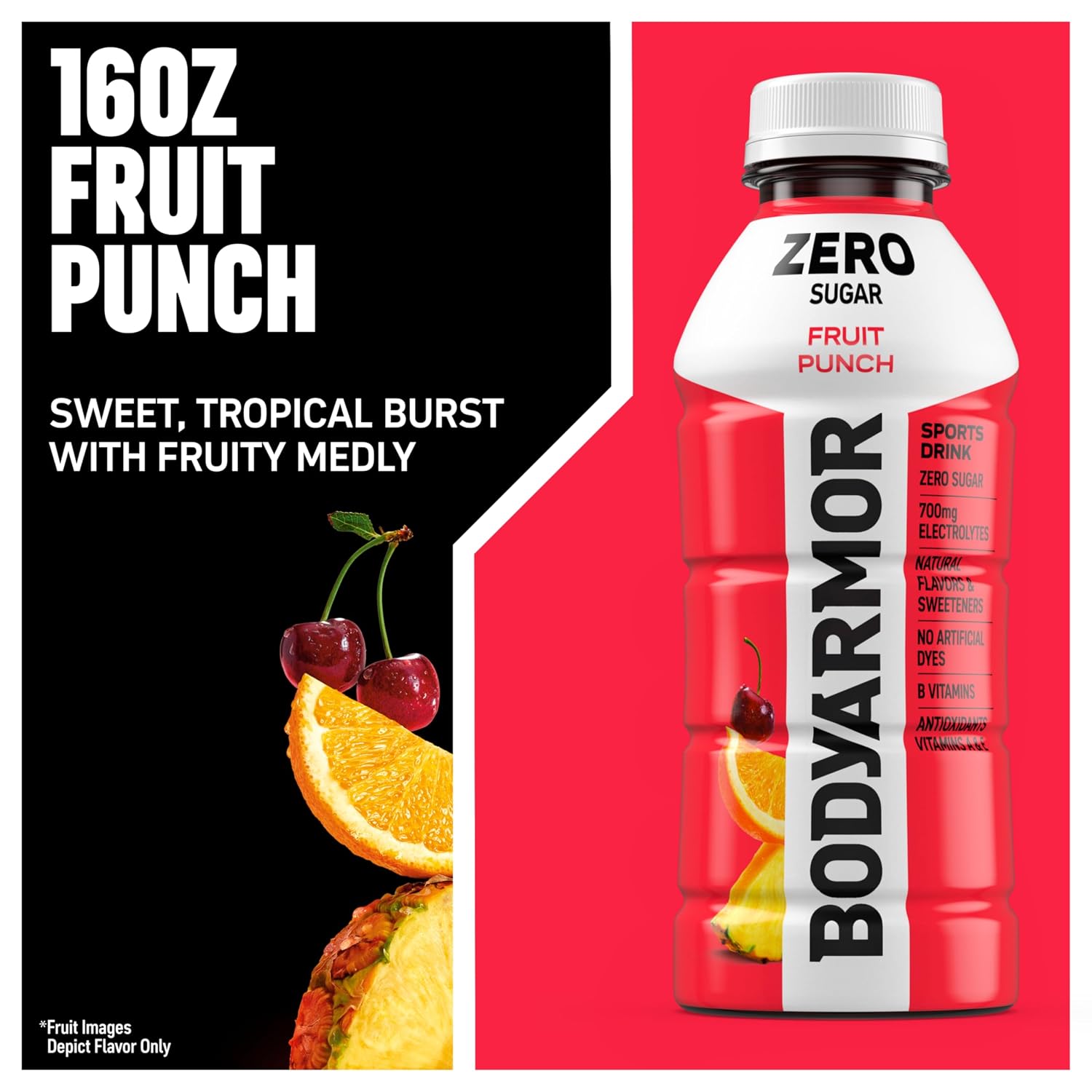 BODYARMOR ZERO Sugar Electrolyte Drink, Fruit Punch, 16 Oz (6 Pk)