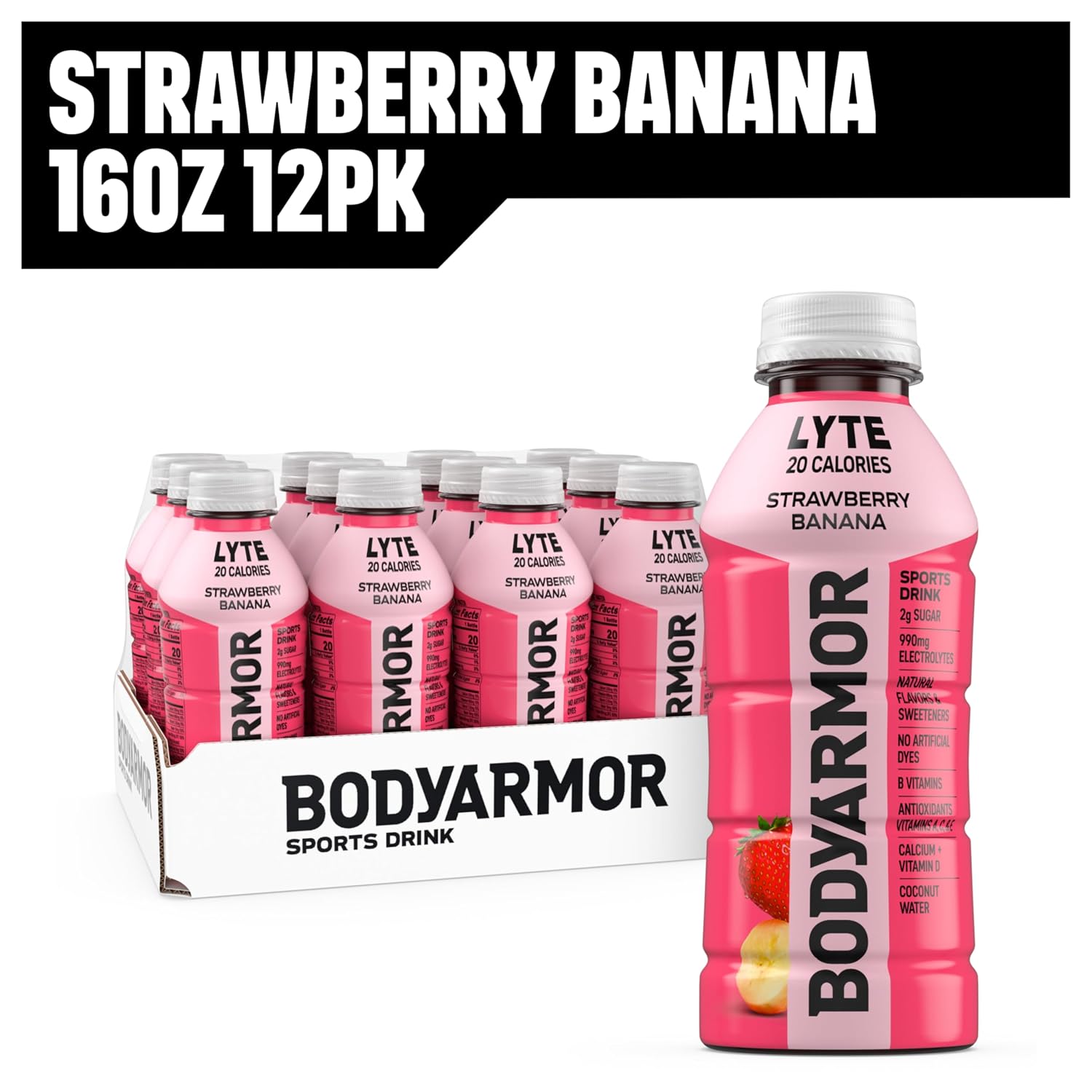 BODYARMOR LYTE Sports Drink, Strawberry Banana, 16 Oz (12 Pk)