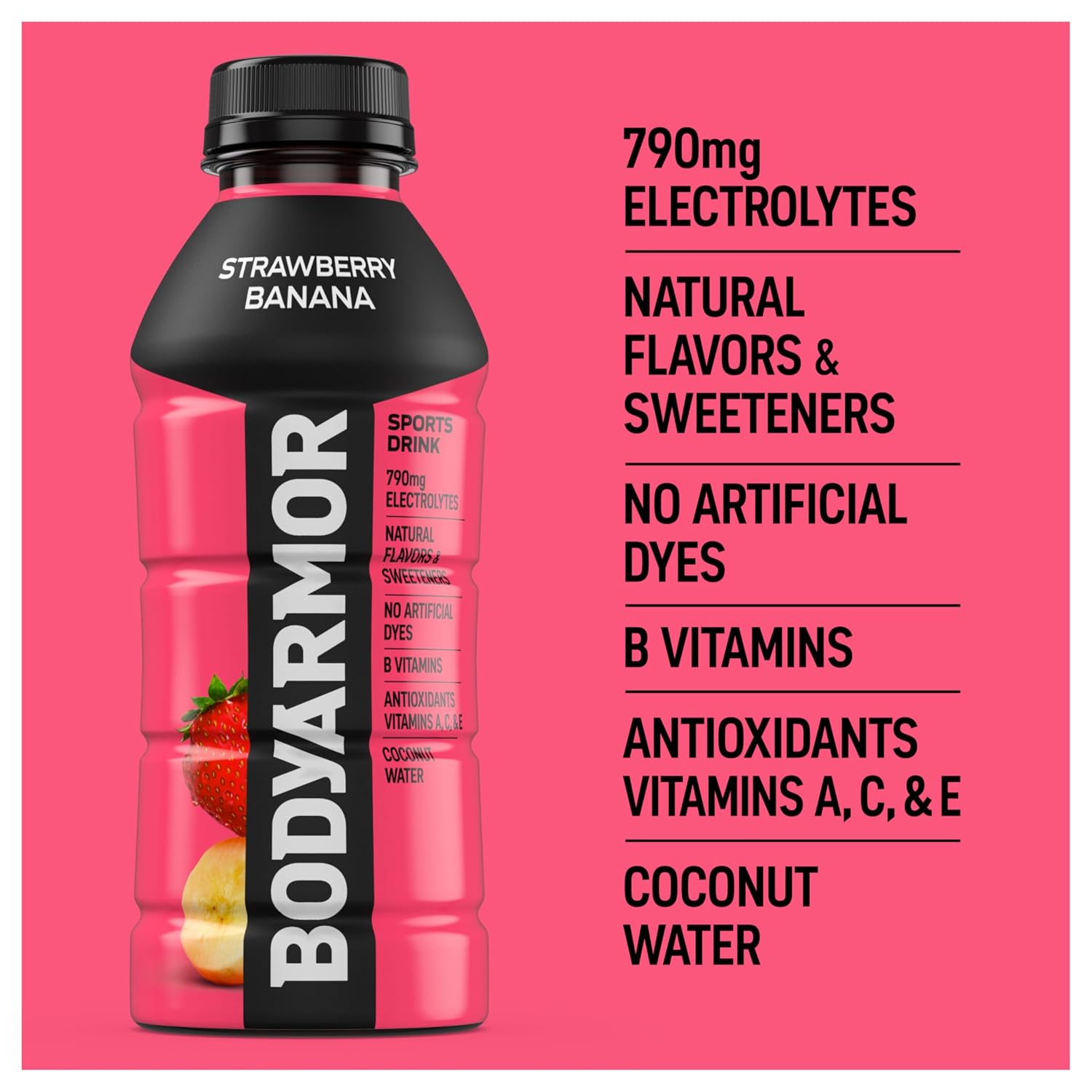 BODYARMOR Sports Drink, Strawberry Banana Electrolyte Drink, 16 Oz (12 Pk)