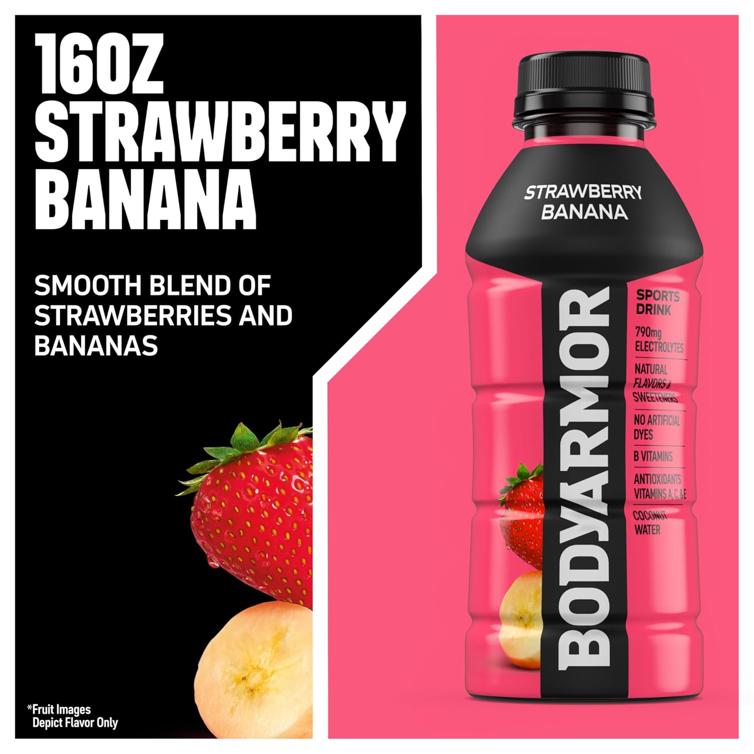 BODYARMOR Sports Drink, Strawberry Banana Electrolyte Drink, 16 Oz (12 Pk)