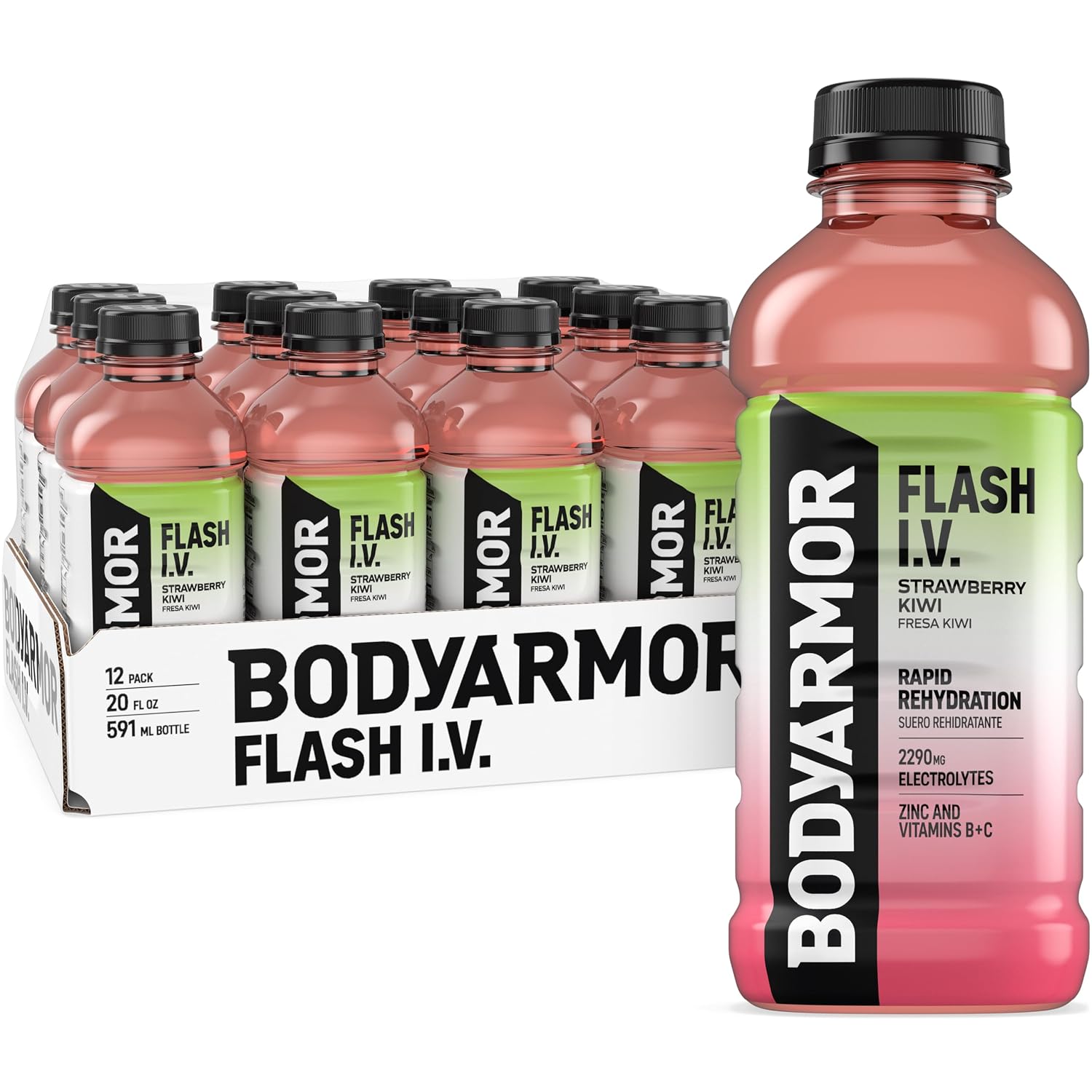 BODYARMOR Flash IV Hydration Drink, Strawberry Kiwi, 20 Oz (12 Pk)