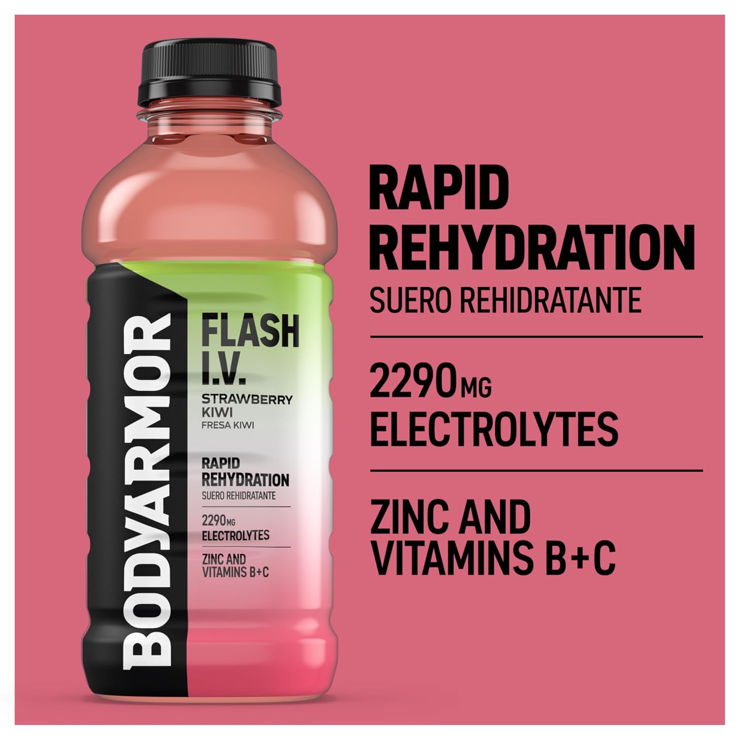 BODYARMOR Flash IV Hydration Drink, Strawberry Kiwi, 20 Oz (12 Pk)