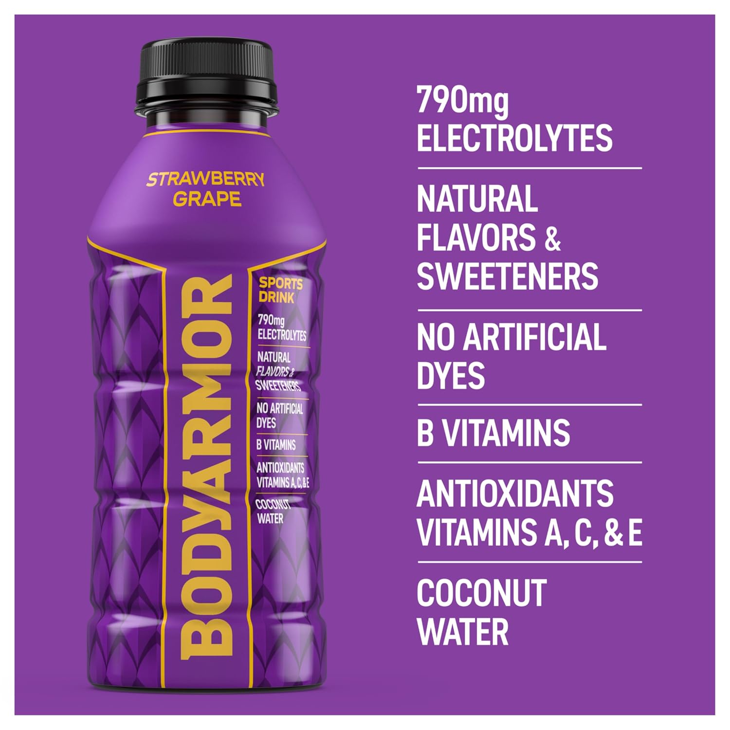 BODYARMOR Sports Drink, Strawberry Grape Electrolyte Drink, 16 Oz (12 Pk)