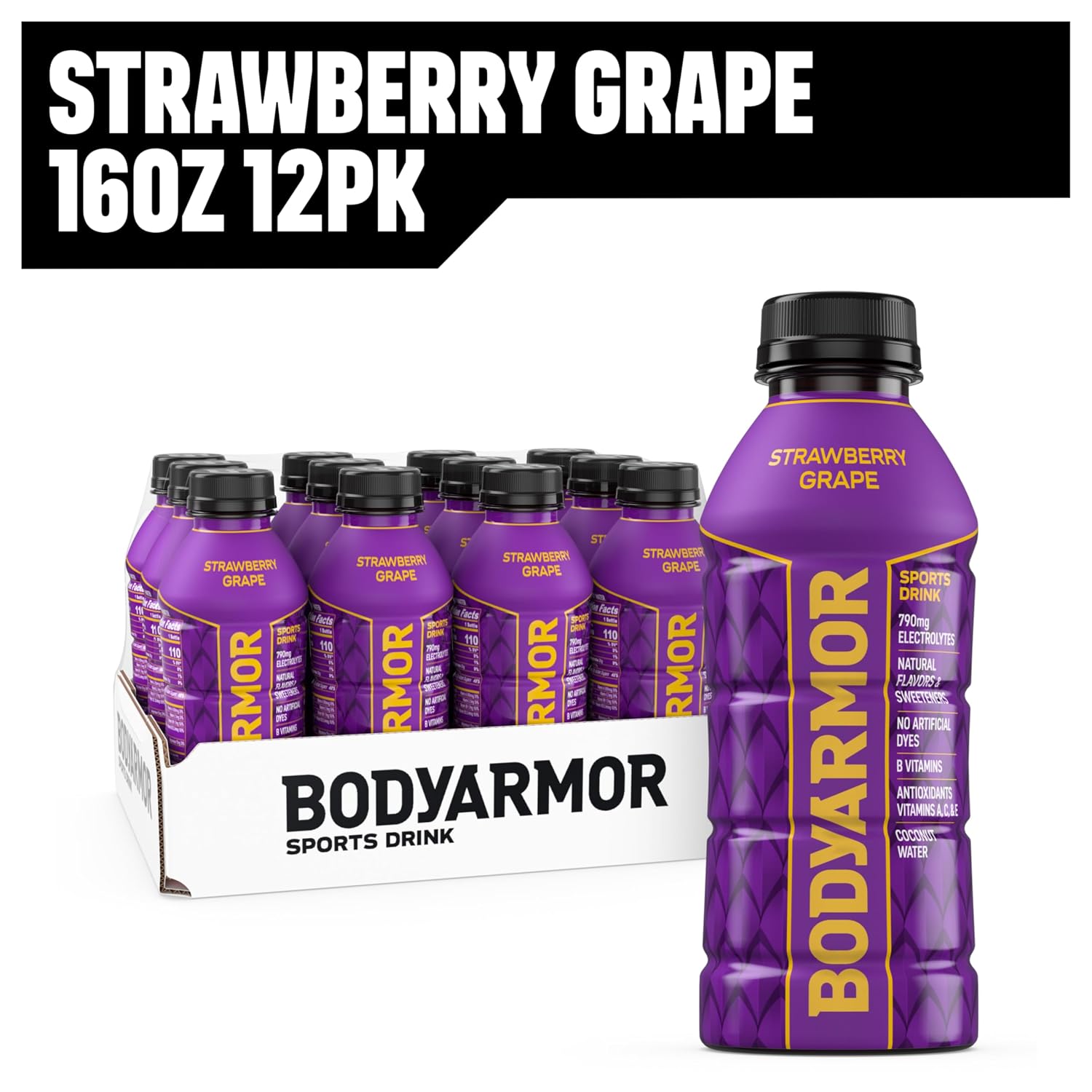 BODYARMOR Sports Drink, Strawberry Grape Electrolyte Drink, 16 Oz (12 Pk)