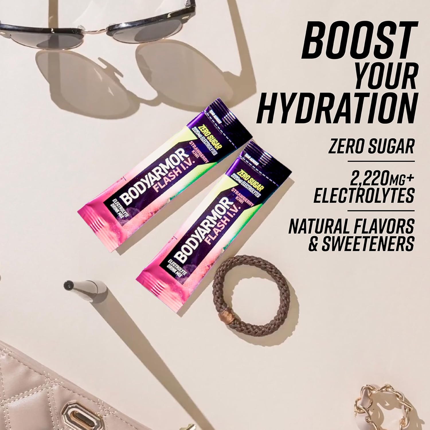 BODYARMOR Flash IV Zero Sugar Electrolyte Mix, Strawberry Kiwi, 15 Ct