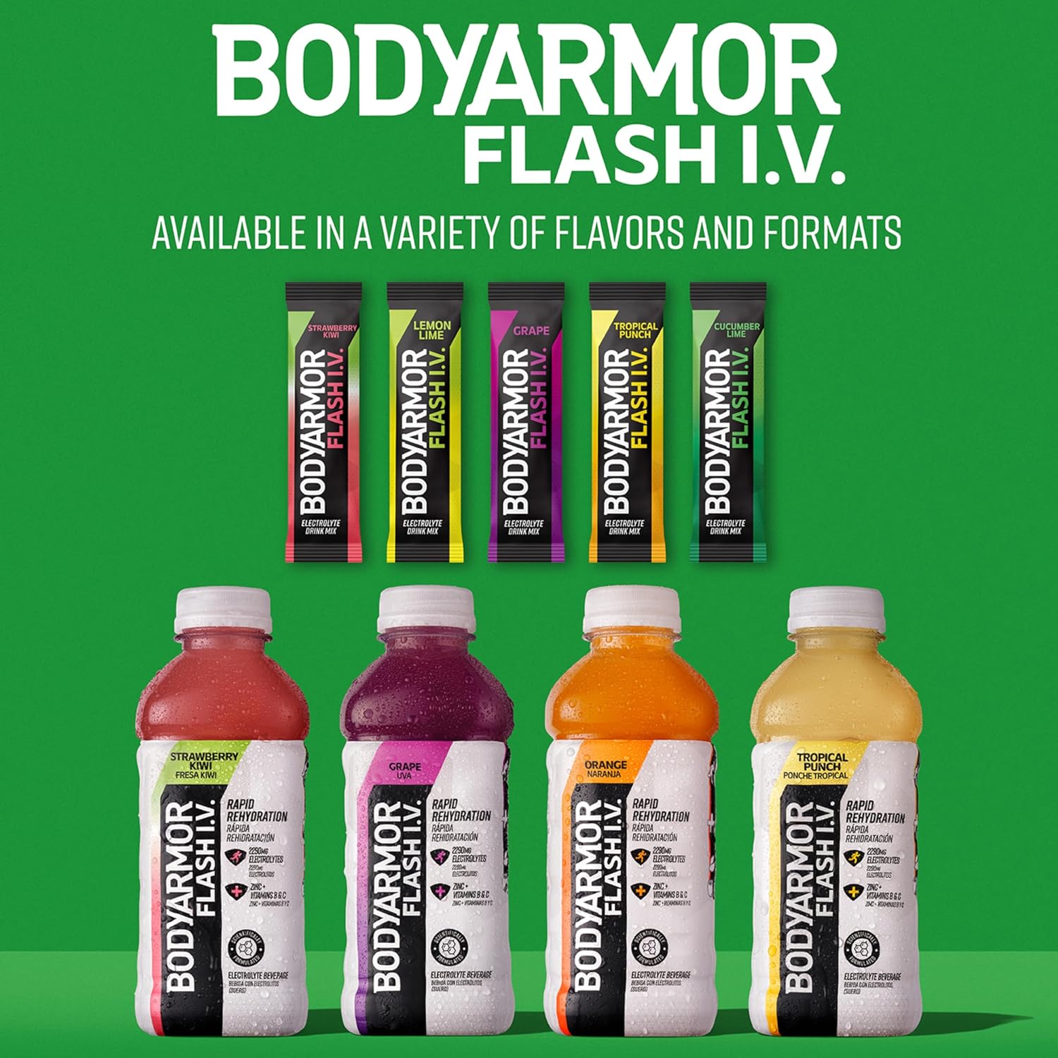 BODYARMOR Flash IV Zero Sugar Electrolyte Mix, Strawberry Kiwi, 15 Ct