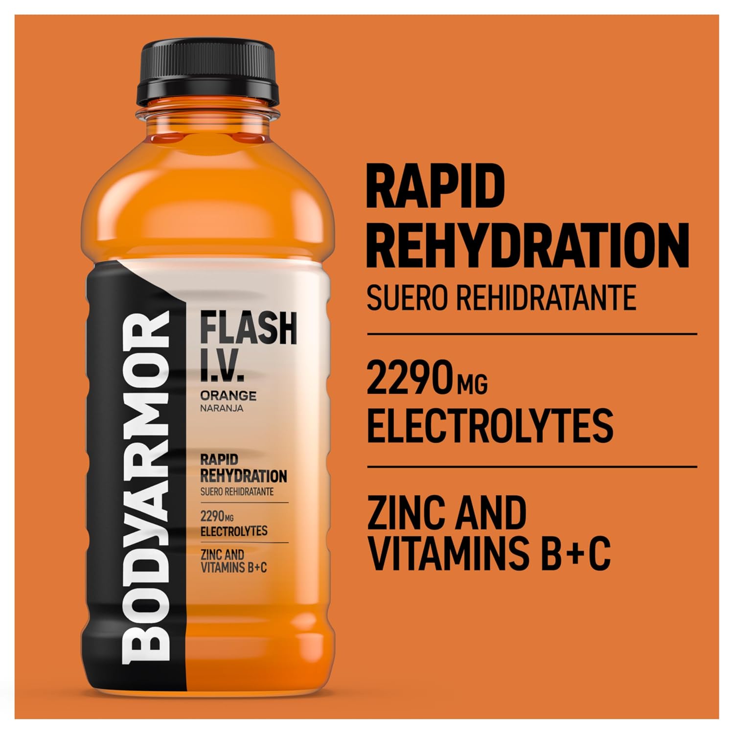 BODYARMOR Flash IV Hydration Drink, Orange, 20 Oz (12 Pk)