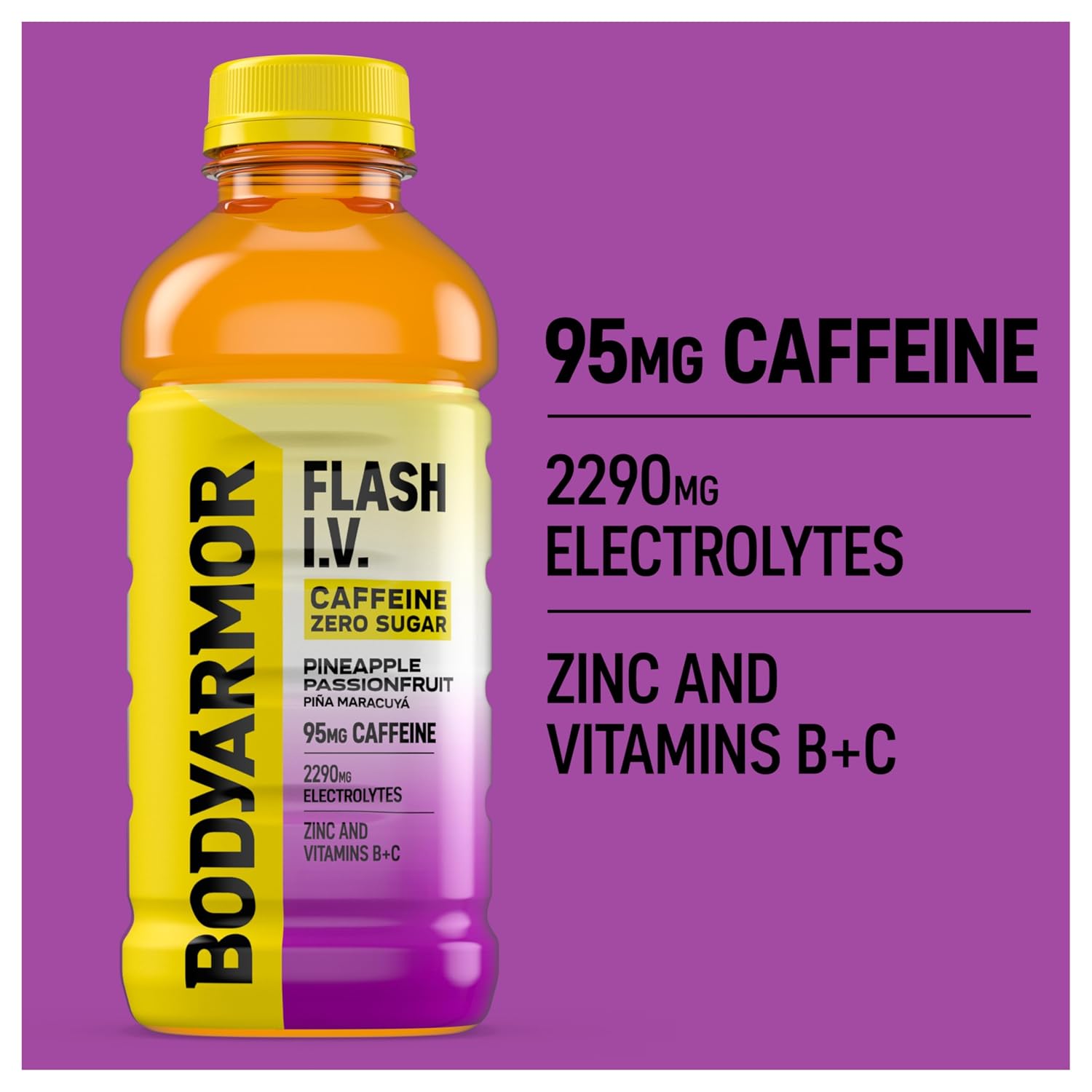 BODYARMOR Flash IV Caffeine + Zero Sugar Drink, Pineapple, 20 Oz (12 Pk)