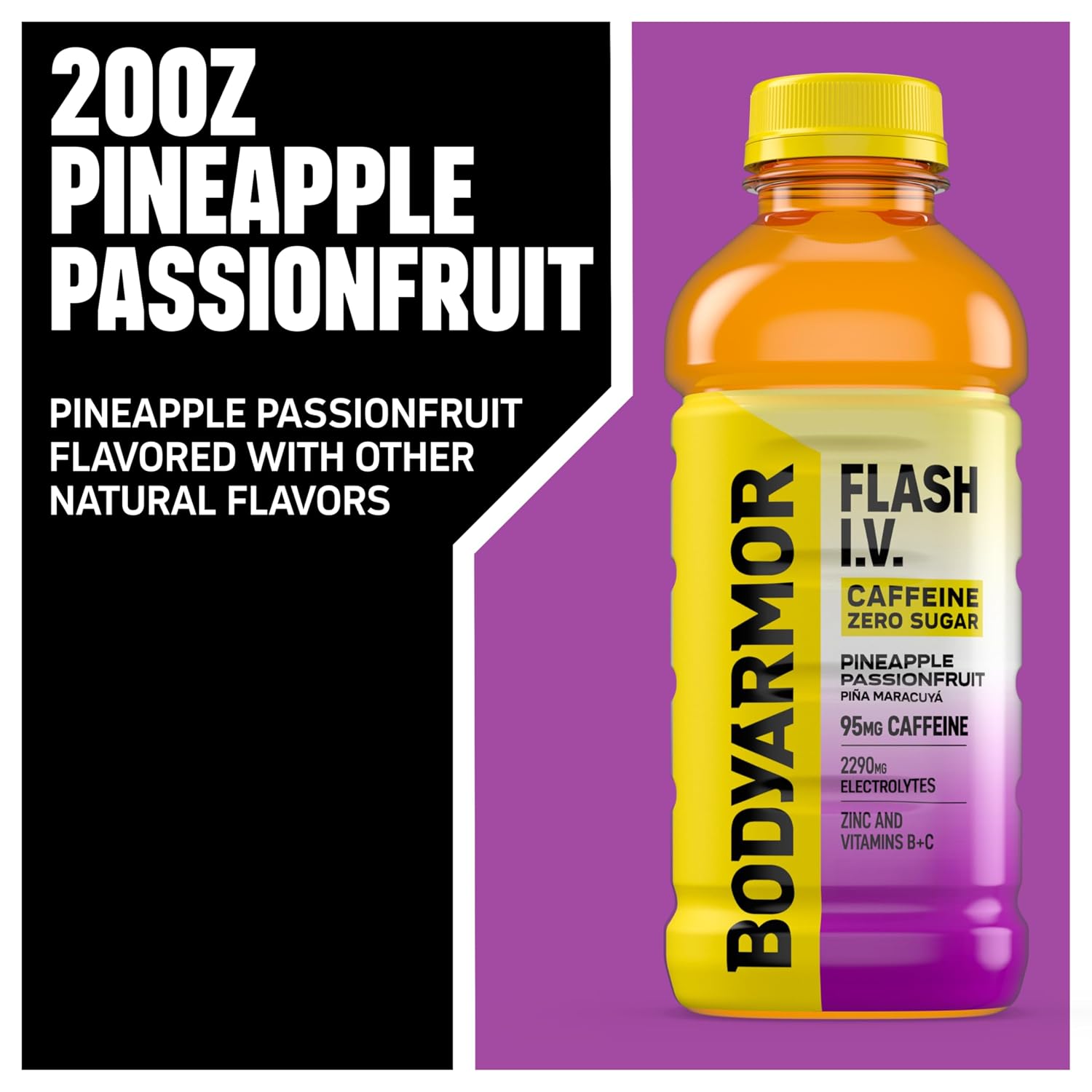 BODYARMOR Flash IV Caffeine + Zero Sugar Drink, Pineapple, 20 Oz (12 Pk)