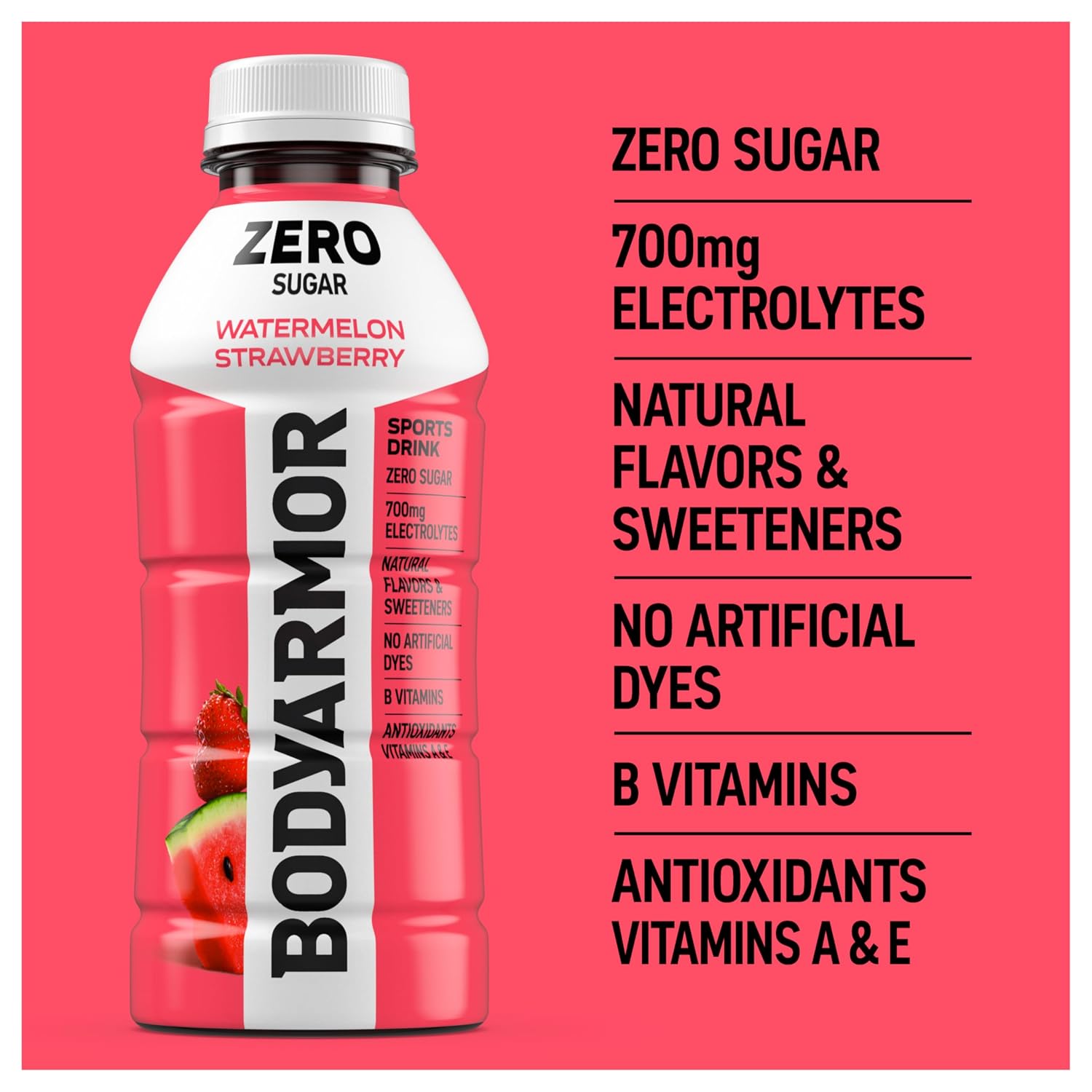 BODYARMOR ZERO Sugar Electrolyte Drink, Watermelon Strawberry 16 Oz (12 Pk)