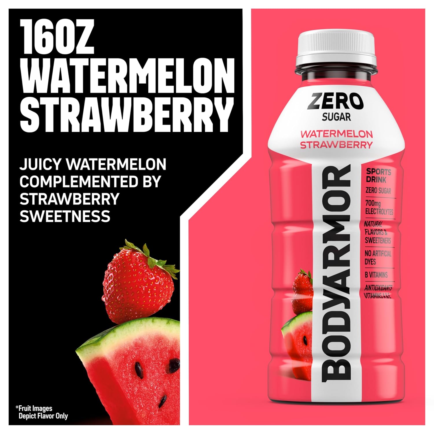 BODYARMOR ZERO Sugar Electrolyte Drink, Watermelon Strawberry 16 Oz (12 Pk)