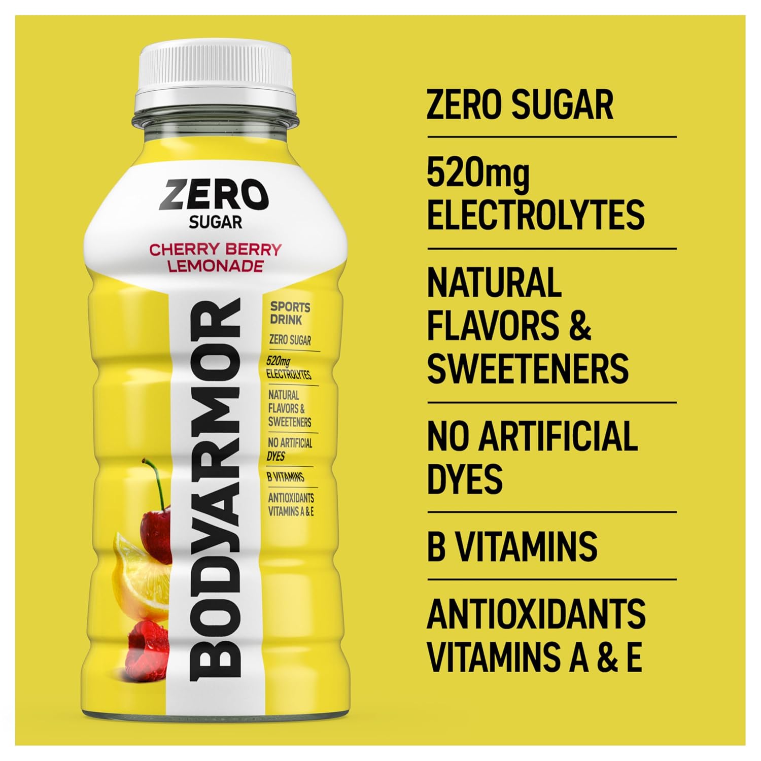 BODYARMOR ZERO Sugar Electrolyte Drink, Cherry Berry Lemonade, 12 Oz (8 Pk)