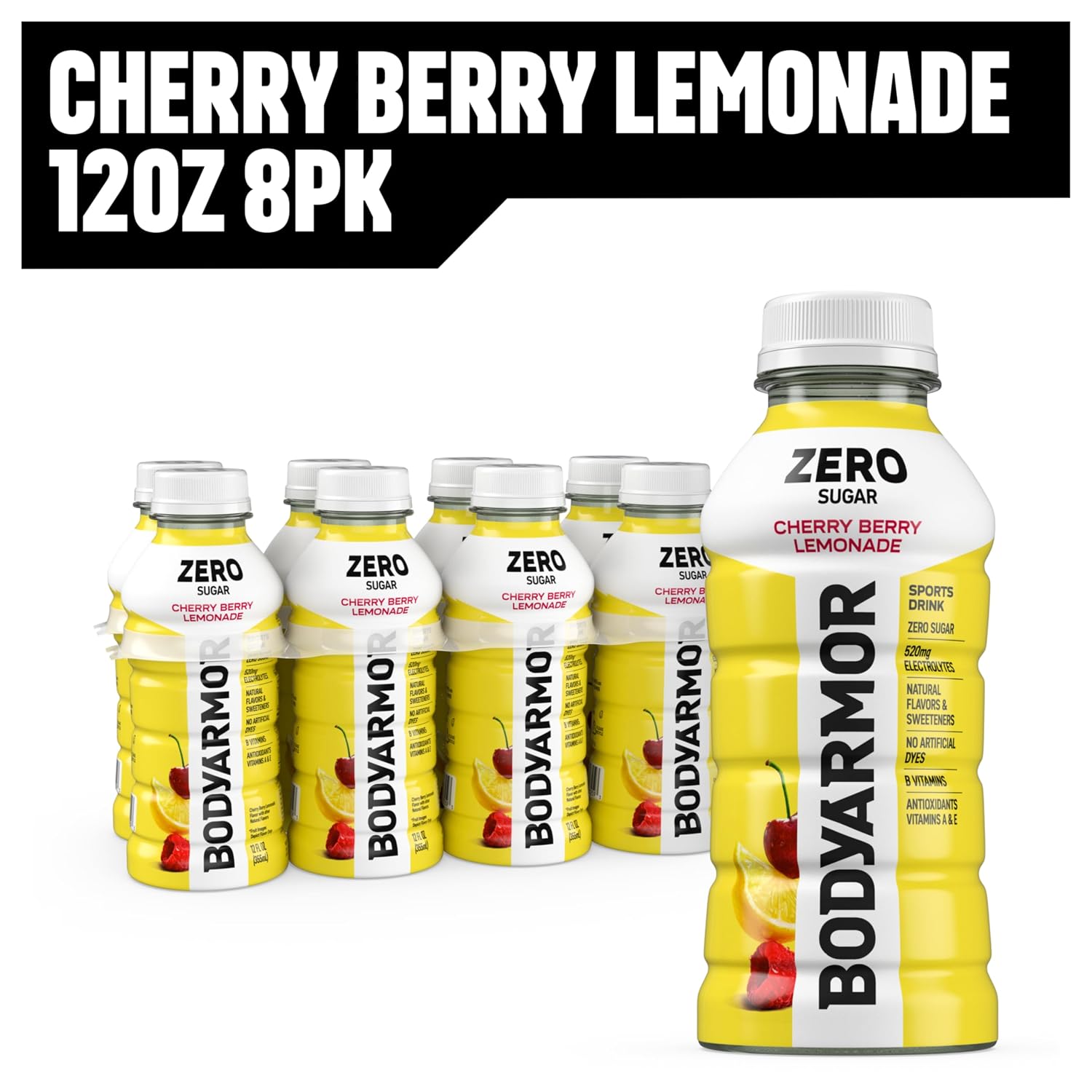 BODYARMOR ZERO Sugar Electrolyte Drink, Cherry Berry Lemonade, 12 Oz (8 Pk)