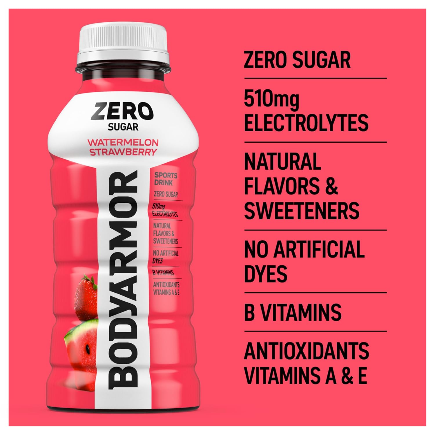 BODYARMOR ZERO Sugar Electrolyte Drink, Watermelon Strawberry, 12 Oz (8 Pk)