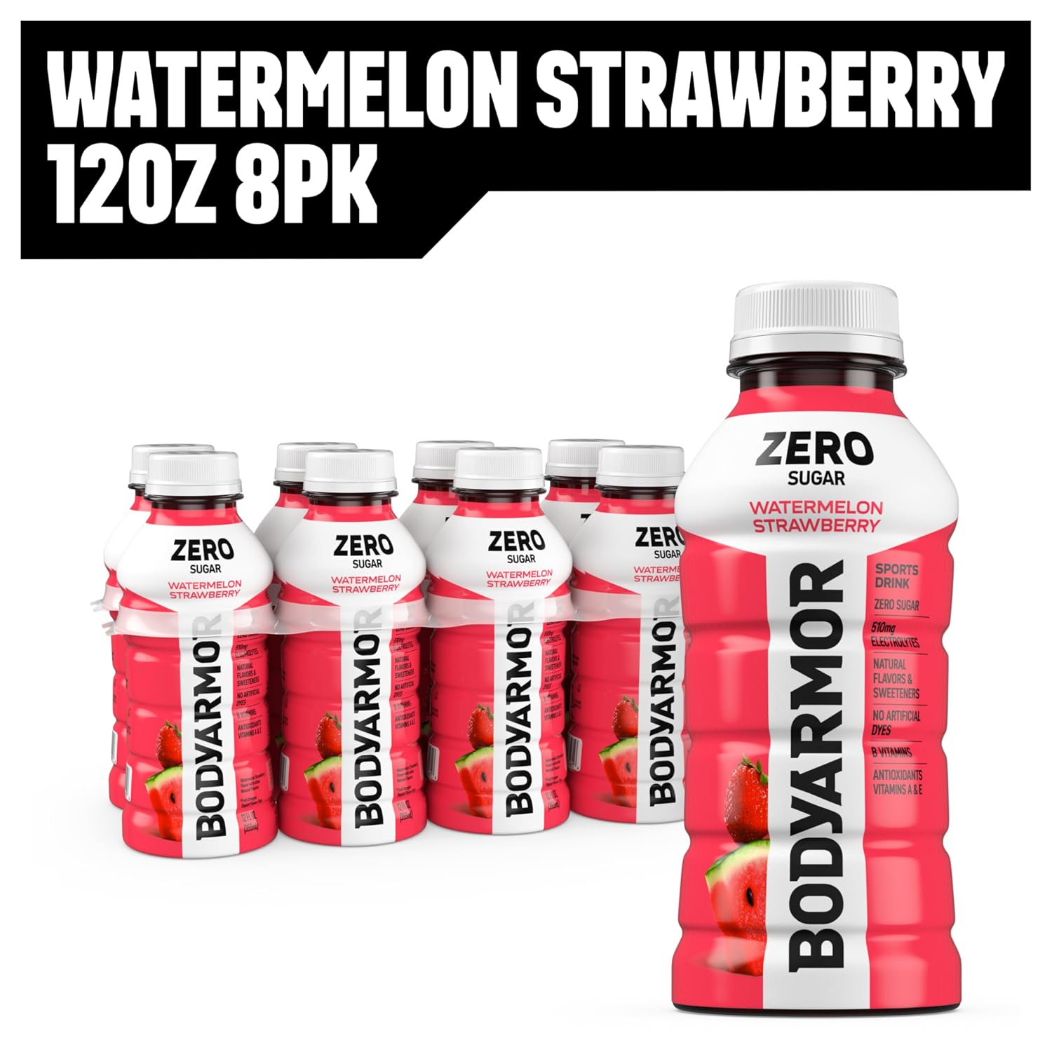 BODYARMOR ZERO Sugar Electrolyte Drink, Watermelon Strawberry, 12 Oz (8 Pk)