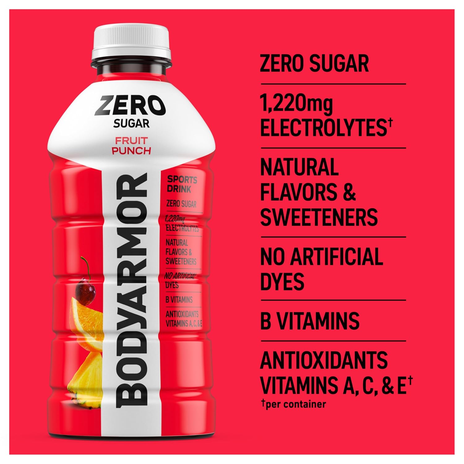 BODYARMOR ZERO Sugar Electrolyte Drink, Fruit Punch, 28 Oz (15 Pk)