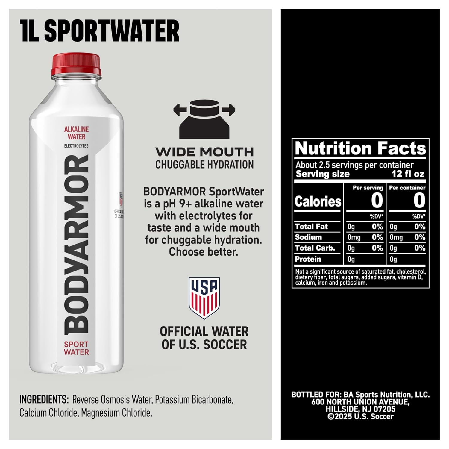 BODYARMOR SportWater, High Alkaline Water Pack + Electrolytes, 1L (12 Pk)