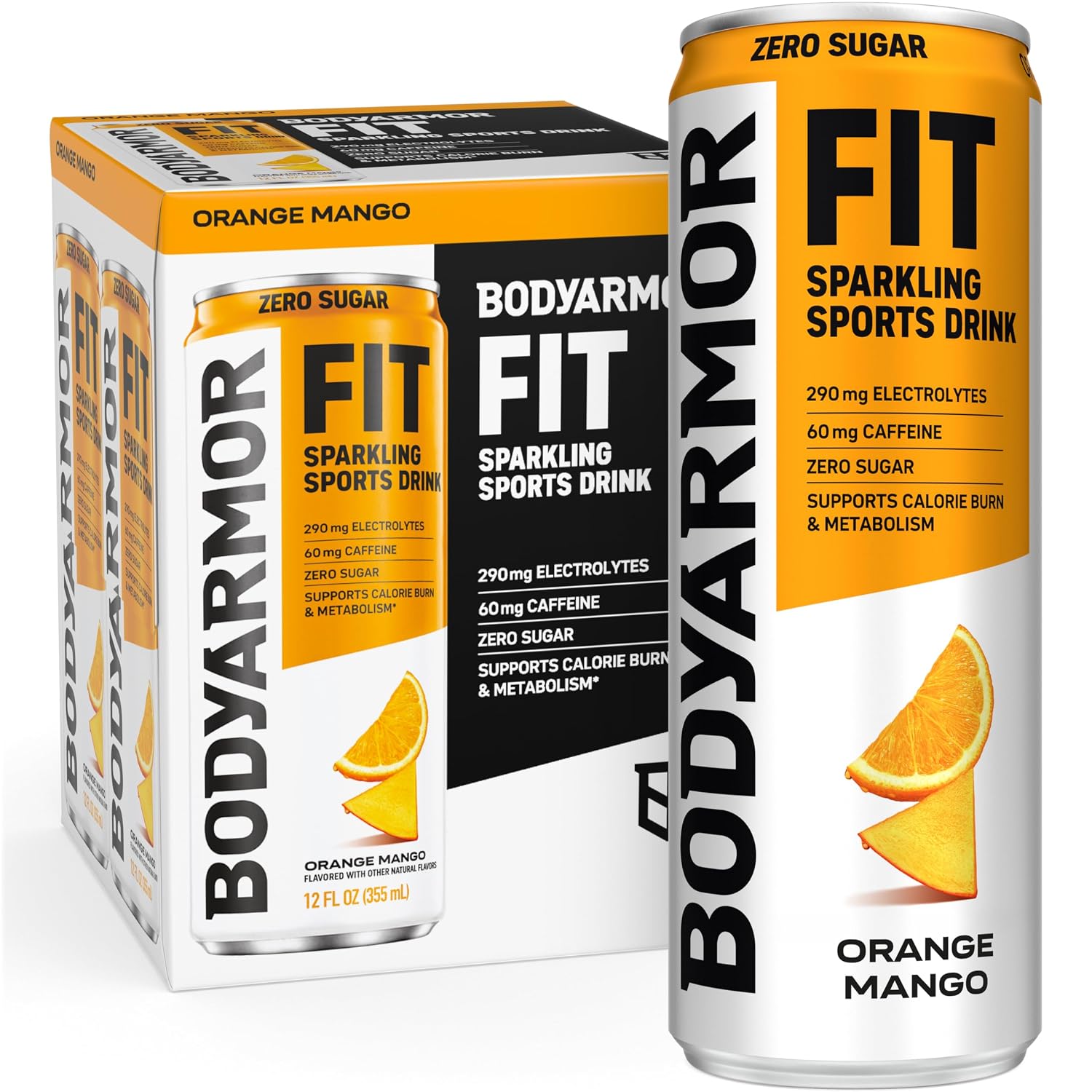 BODYARMOR FIT Sparkling Sports Drink, Zero Sugar Orange Mango, 12oz (4pk)