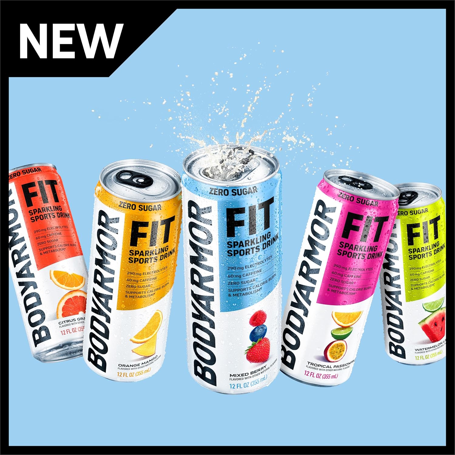 BODYARMOR FIT Sparkling Sports Drink, Zero Sugar Orange Mango, 12oz (4pk)
