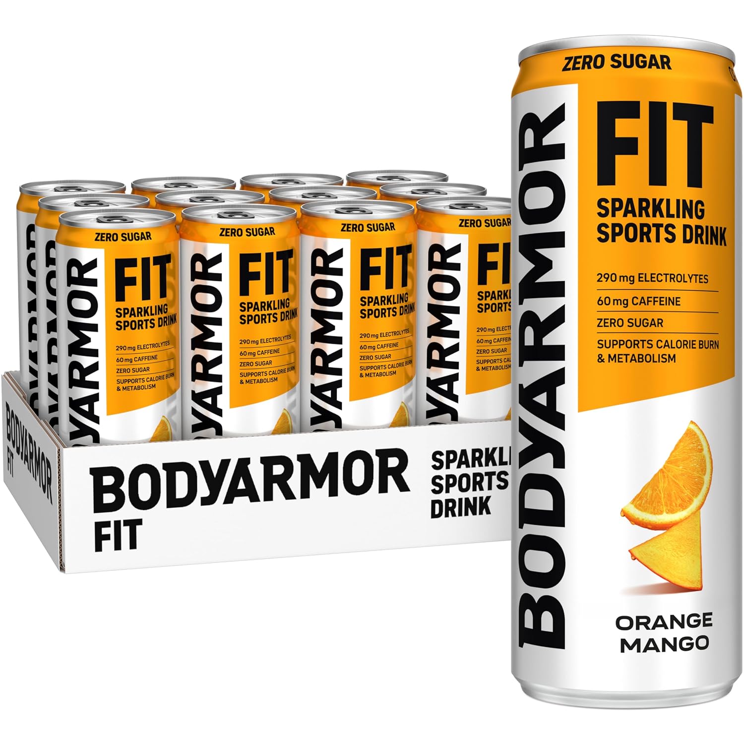 BODYARMOR FIT Sparkling Sports Drink, Zero Sugar Orange Mango, 12oz (12pk)