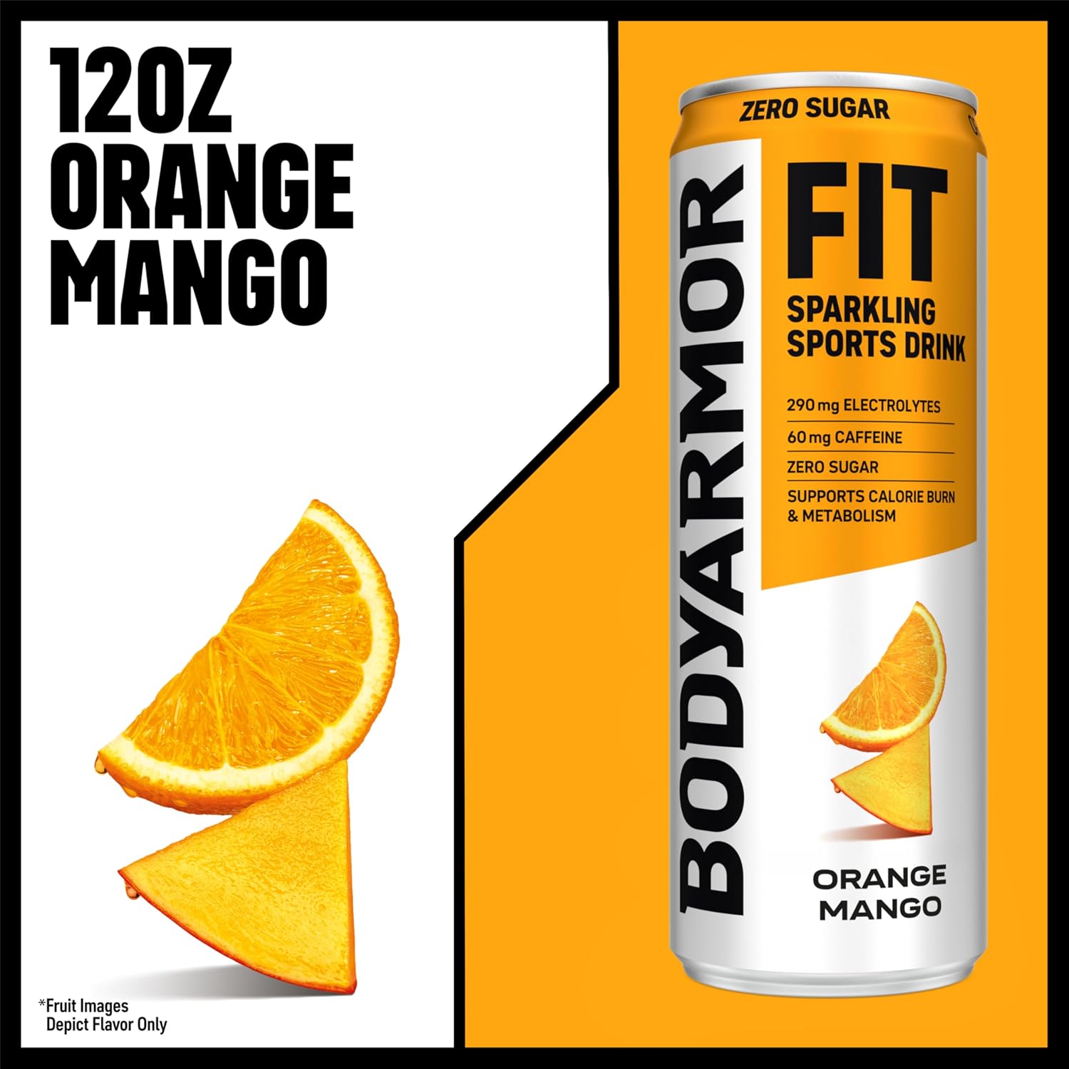 BODYARMOR FIT Sparkling Sports Drink, Zero Sugar Orange Mango, 12oz (12pk)