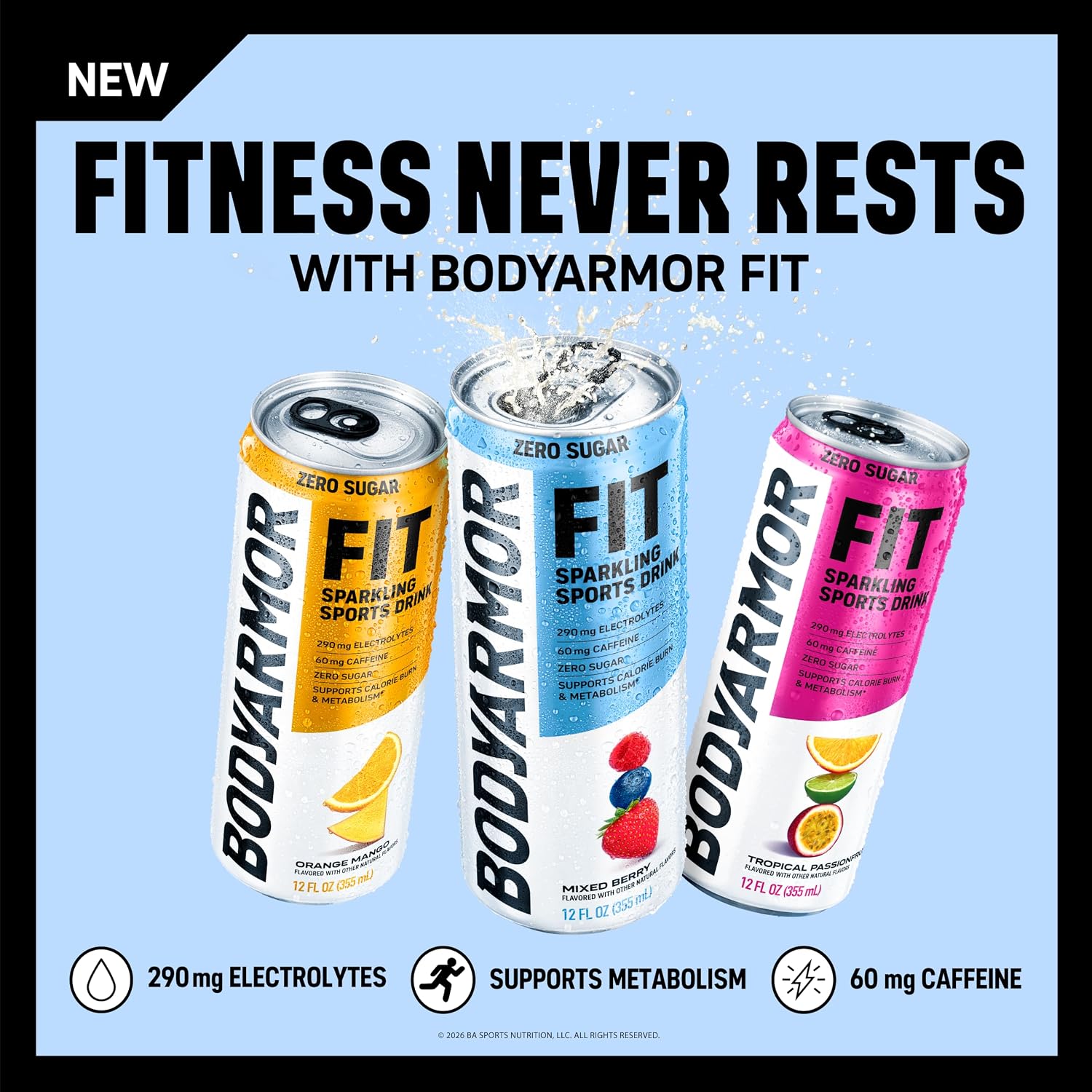 BODYARMOR FIT Sparkling Sports Drink, Zero Sugar Wtrmln Lime, 12oz (12pk)